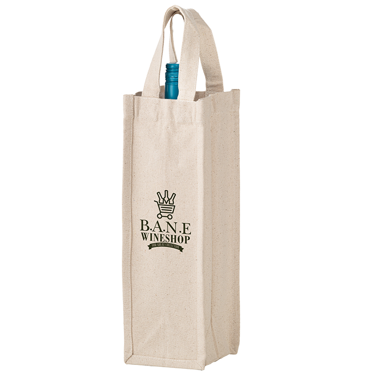 Heavyweight Cotton Canvas 1 Bottle Wine Bag, custom tote bag with logo imprint 2