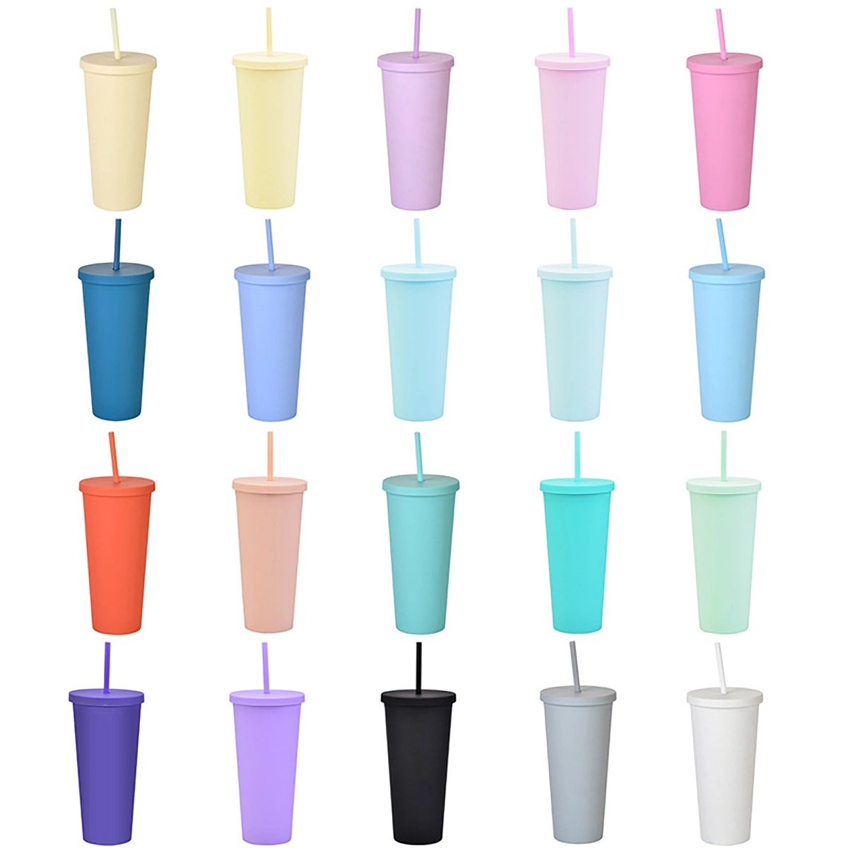 24Oz Pastel Colored Plastic Cups With Lids And Straws 3