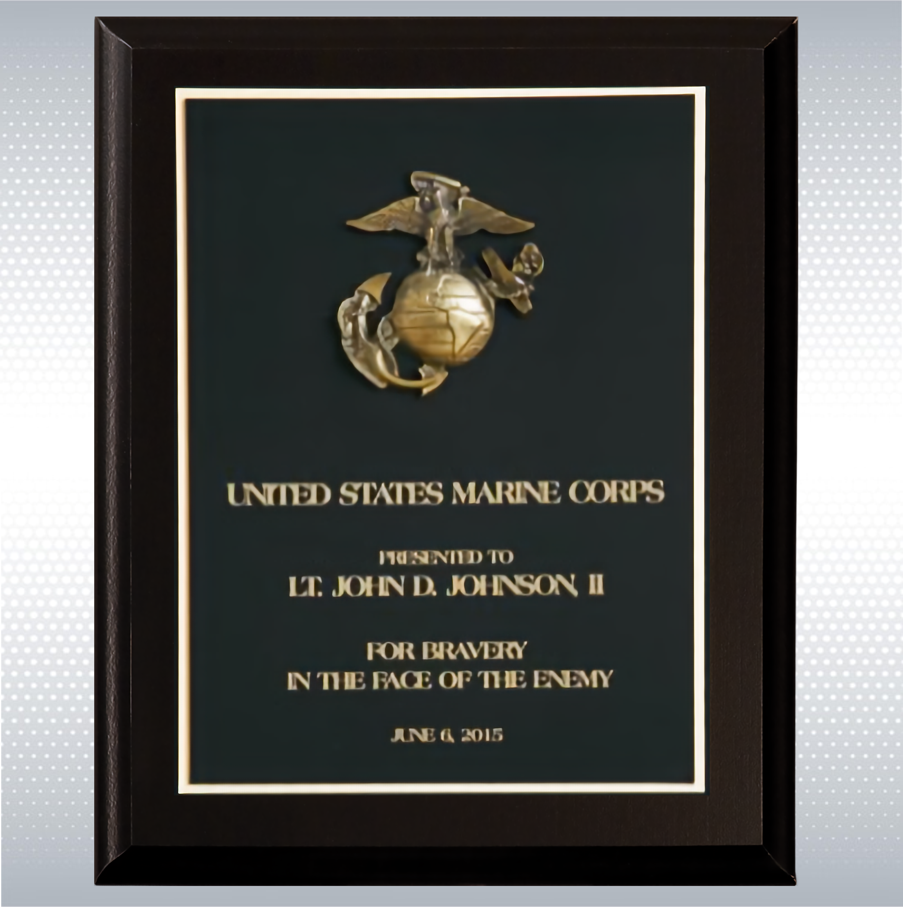 Matte Black Finish Wood Plaque w/Black Plate & Gold Trim (8" x 10") 2