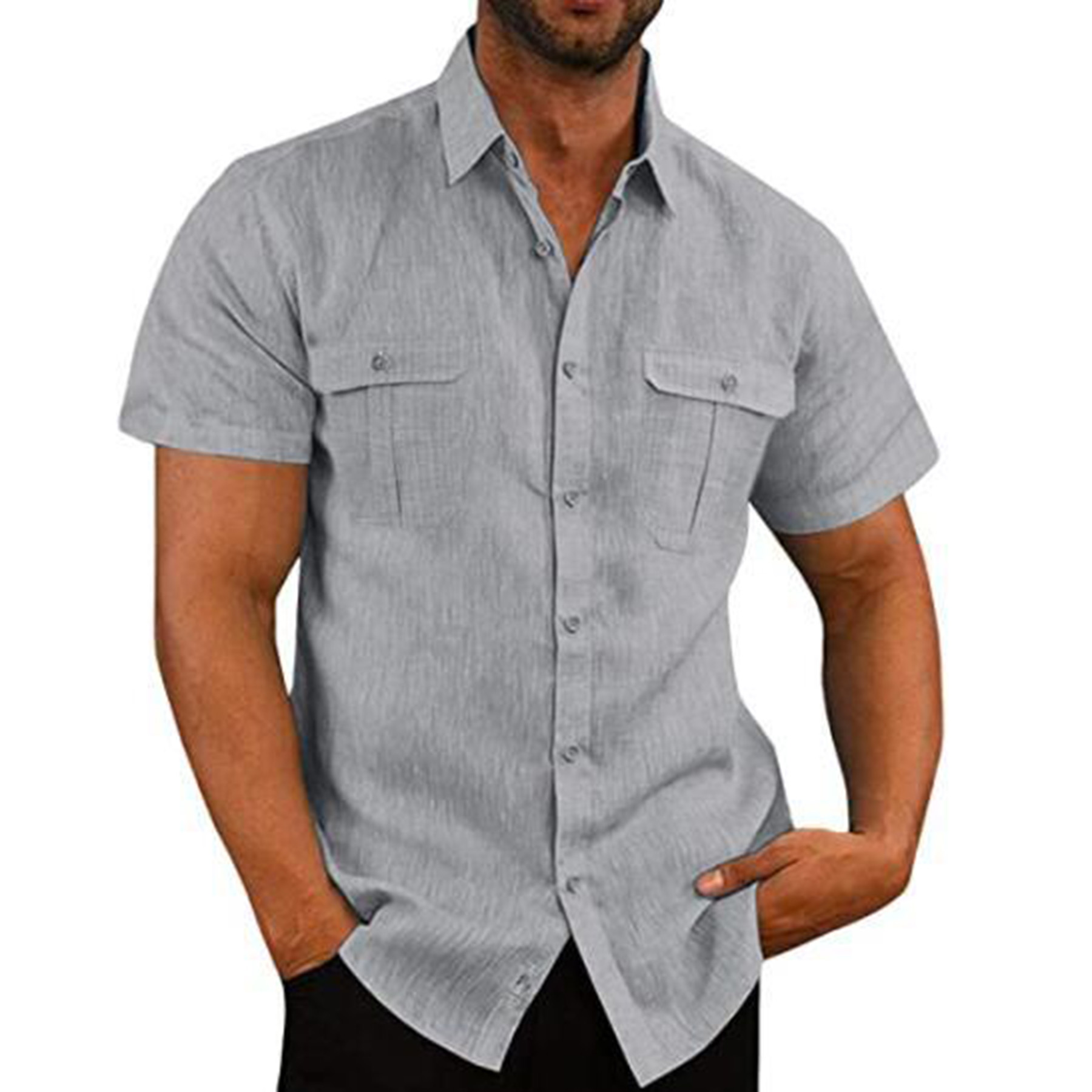 Mens Short Sleeve Classic Shirts Fishing Casual 8
