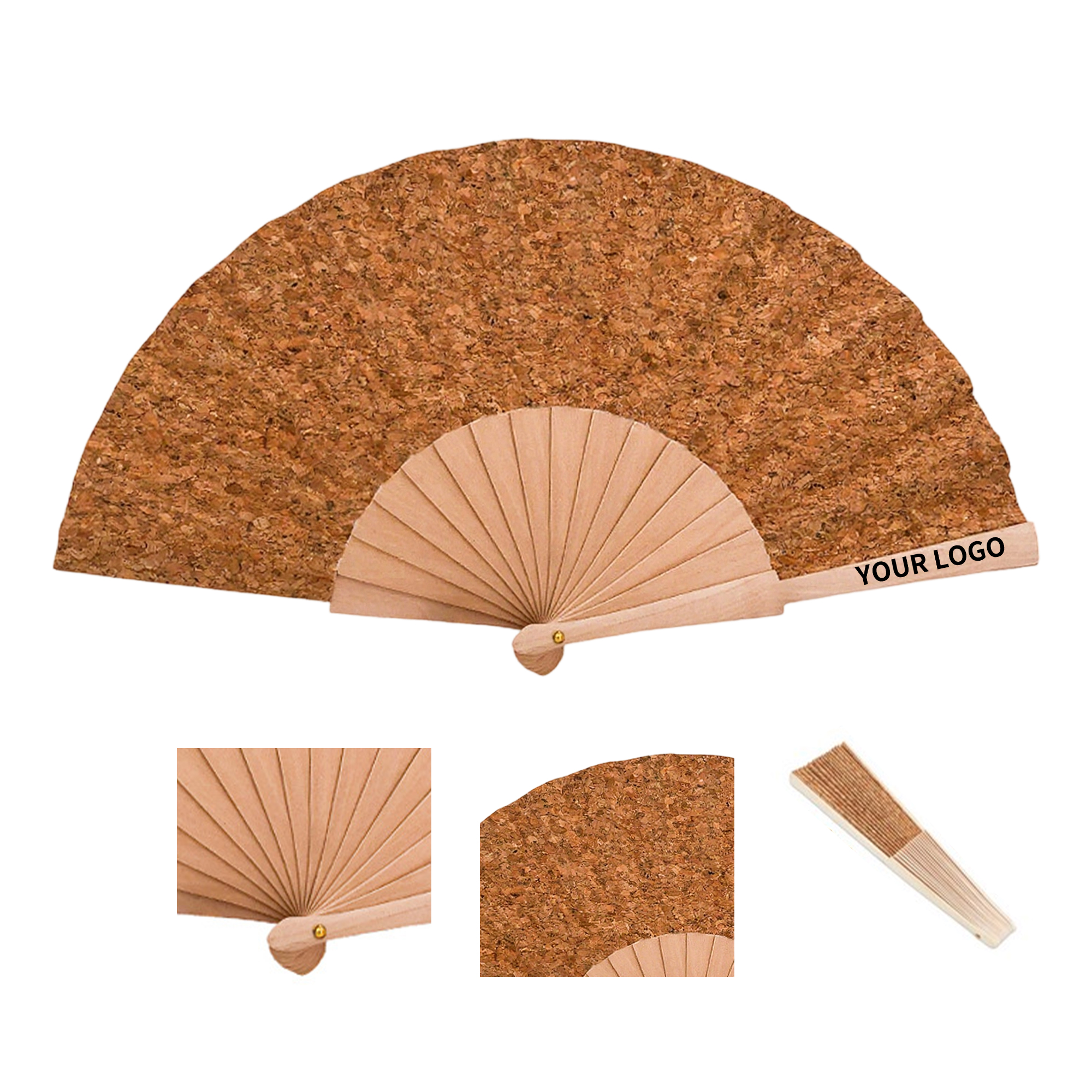 Premium Wood Folding Hand Fan 9.06" Diameter 2