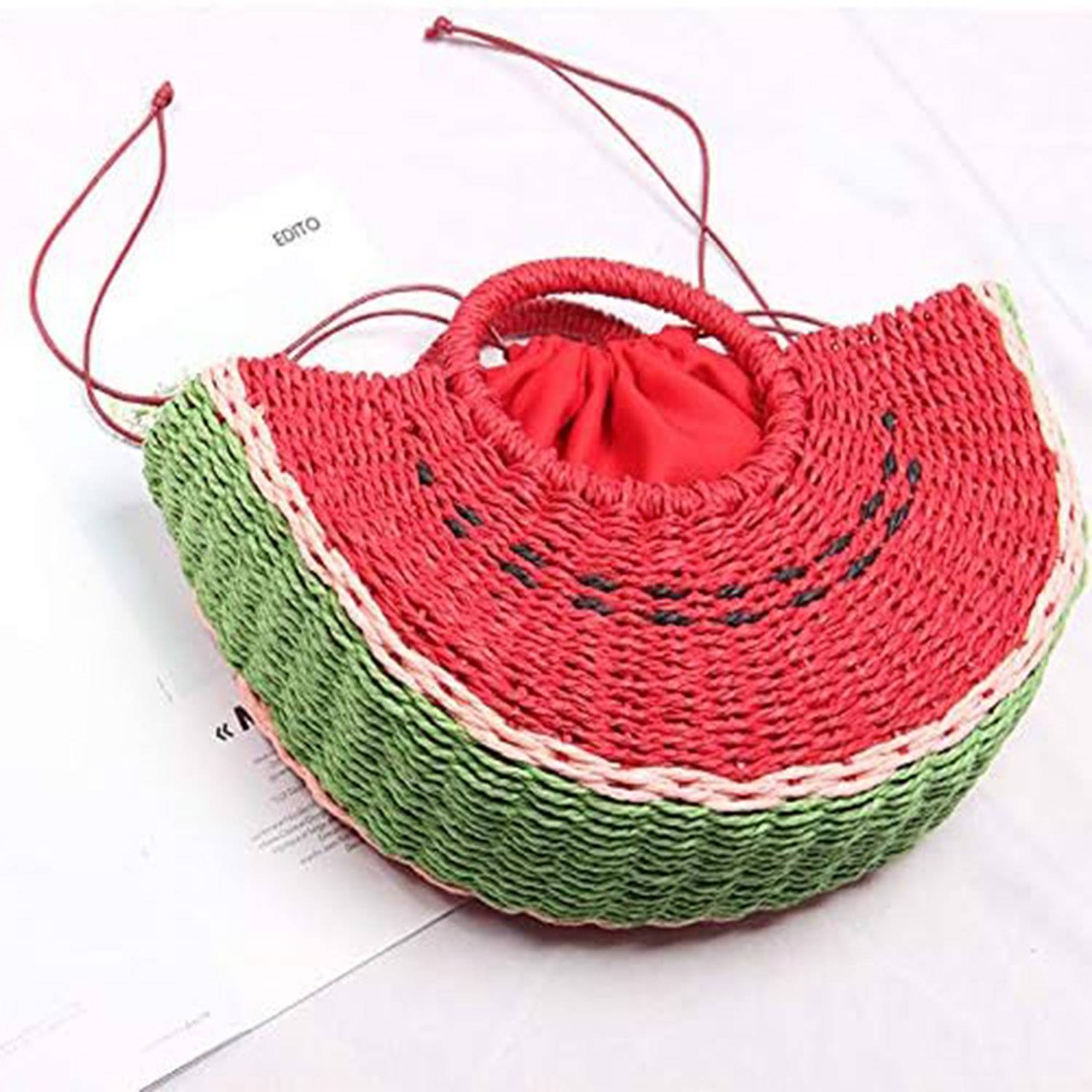 Semi-circle Rattan Watermelon Straw Handbags 5