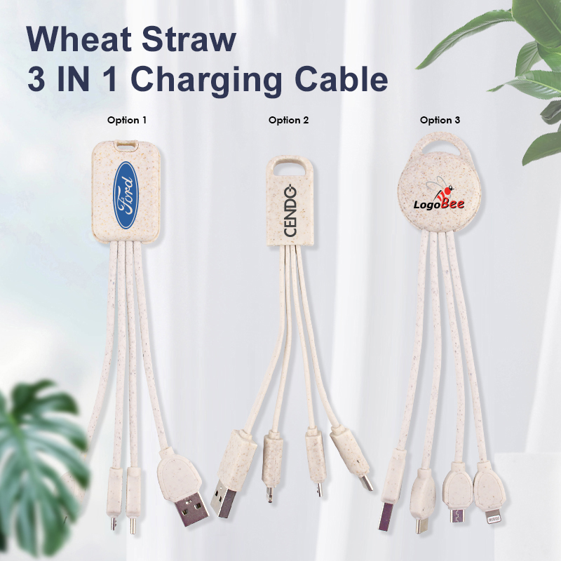 Eco Friendly Wheat Straw 4-in-1 Charging Cable With Type C, Lightning And Micro USB Connector 6