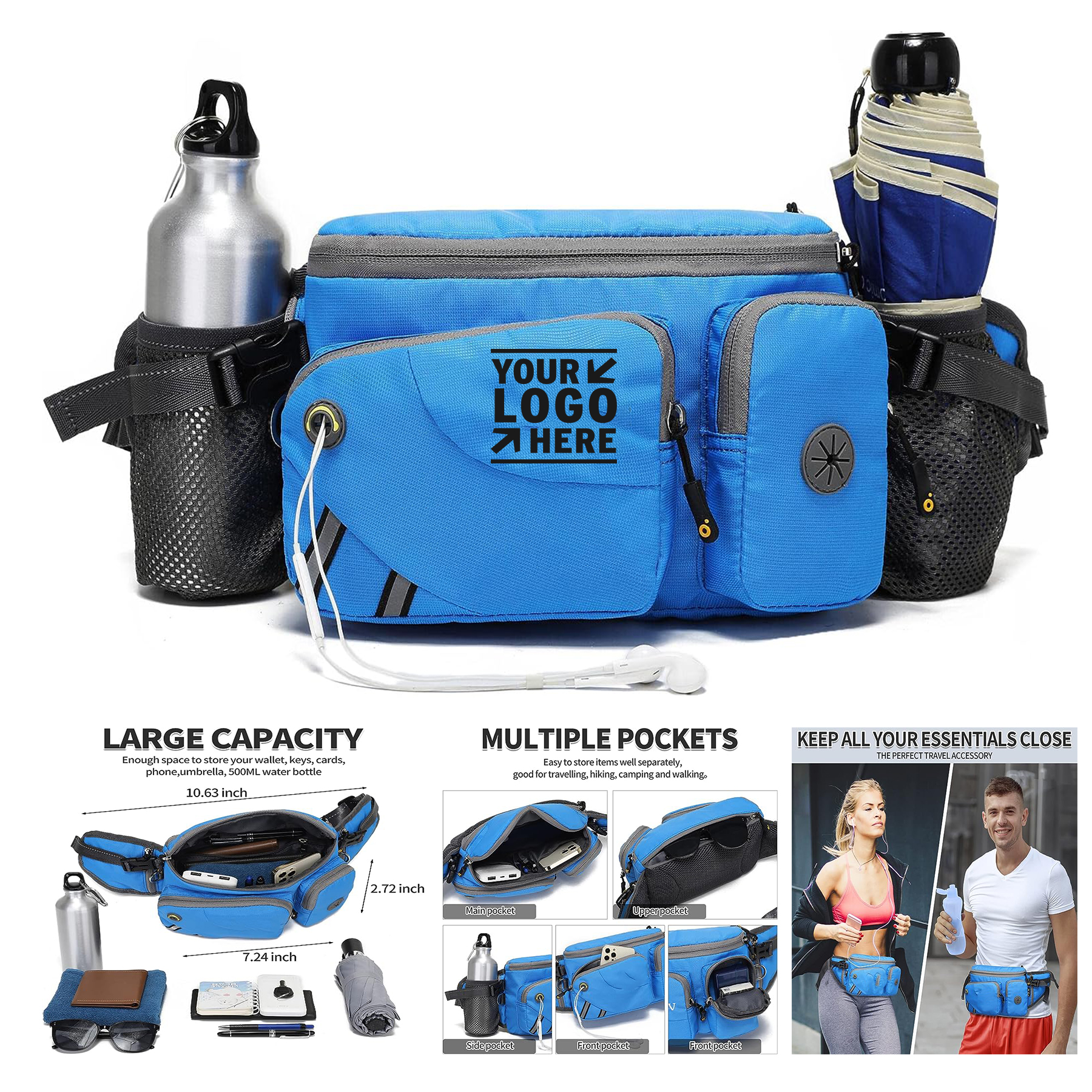 Men Women Hiking Waist Resistant Running Belt Bag Fanny Pack With Water Bottle Holder 2