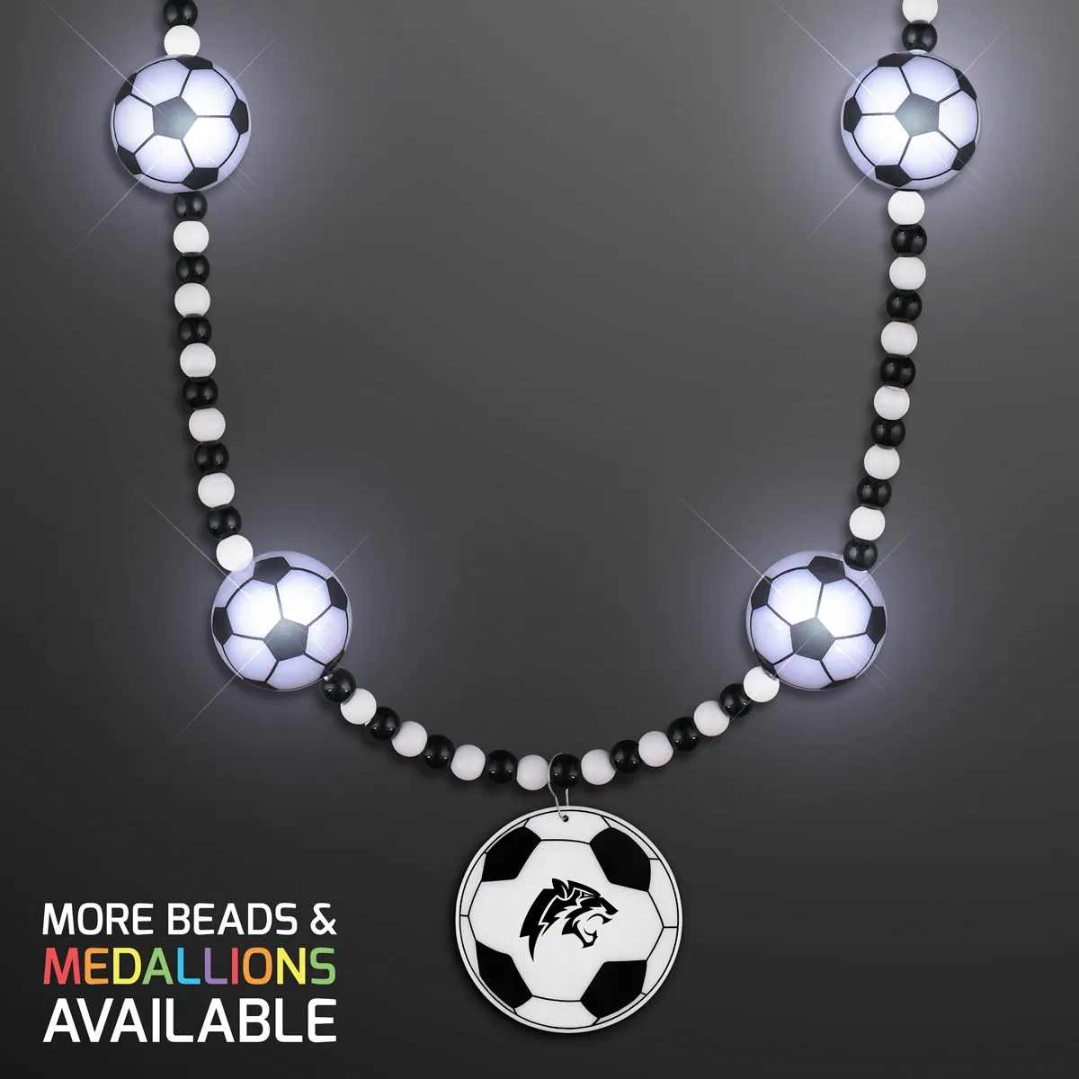 Light Up Soccer Ball Beads Necklace with Medallion 1