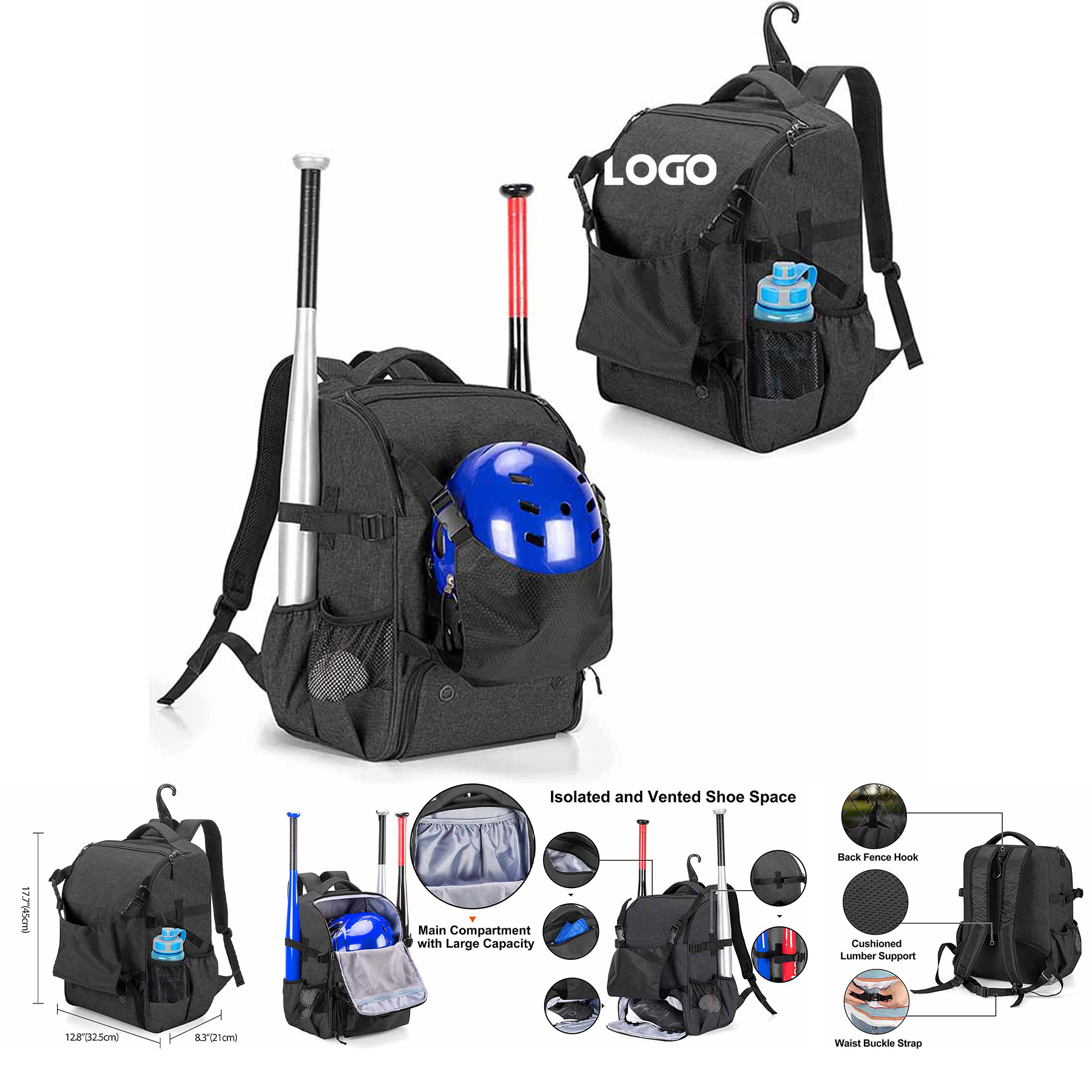 Baseball Backpack with Separate Shoe Space 2
