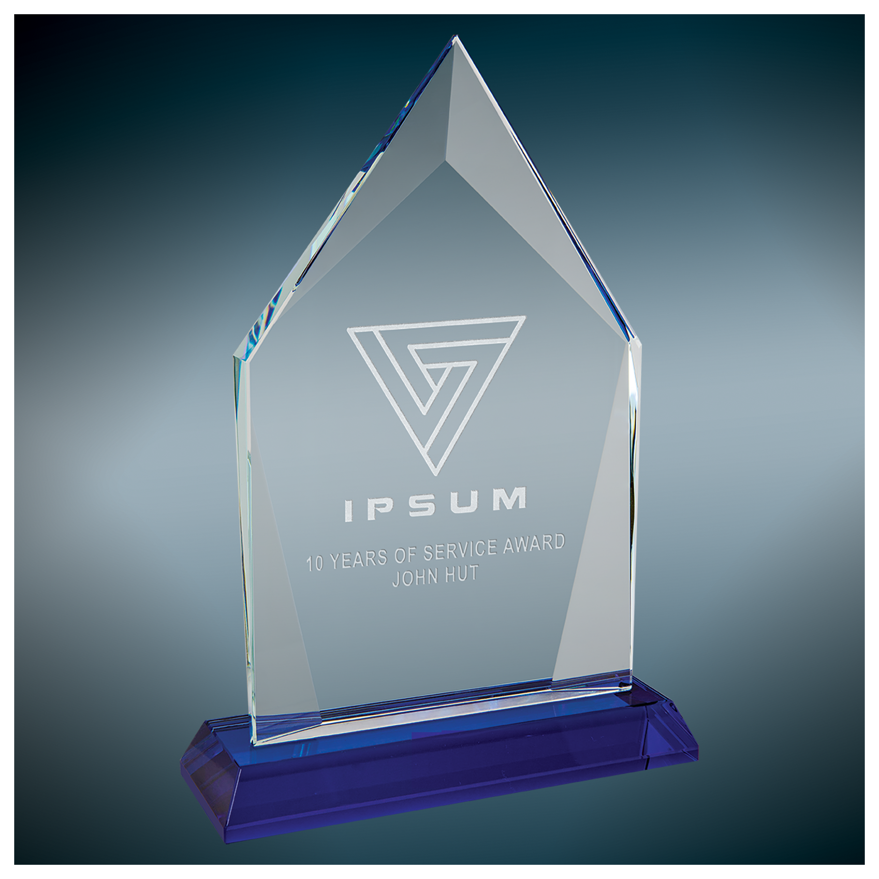 8 1/2" Diamond Halo Glass Award w/Blue Base 2