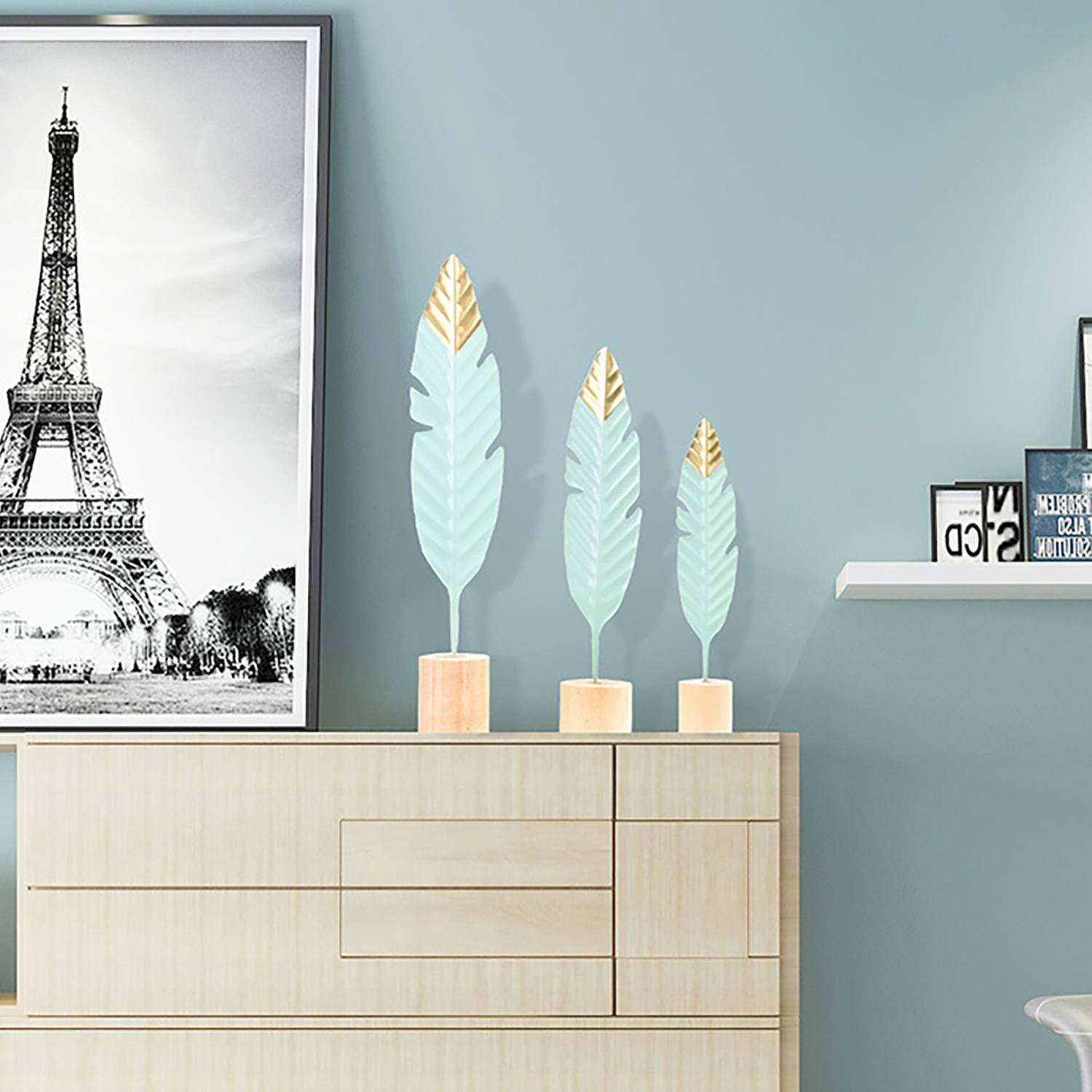 Elegant Home Decor Feather Decoration W/ Wooden Base 5
