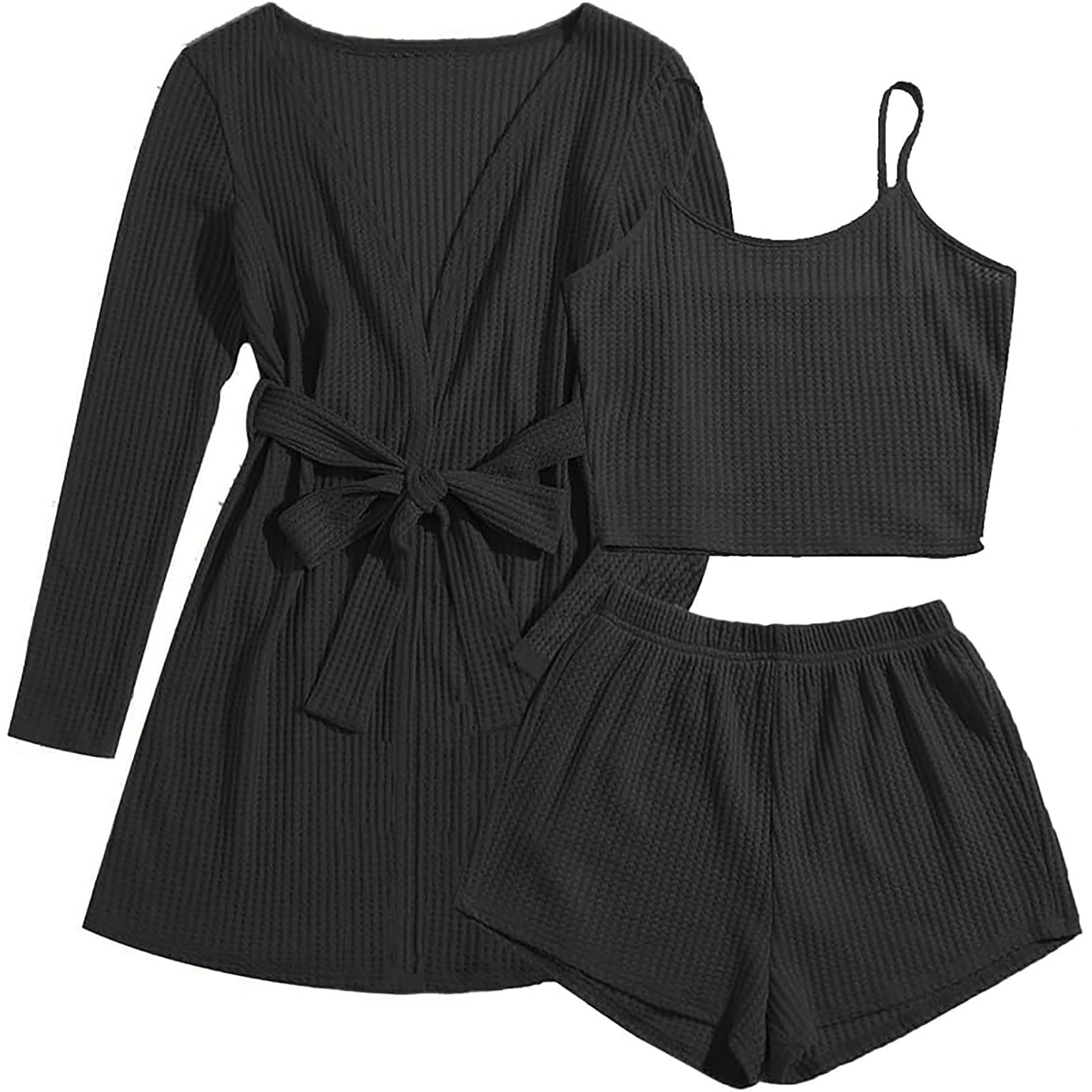  Womens 3 Piece Waffle Knit Pajama 3