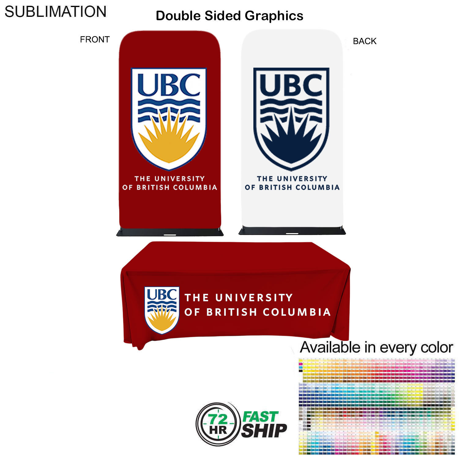 72Hr Fast Ship - Event package, 4'W Fabric banner and Premium 8' tablecloth open back 6