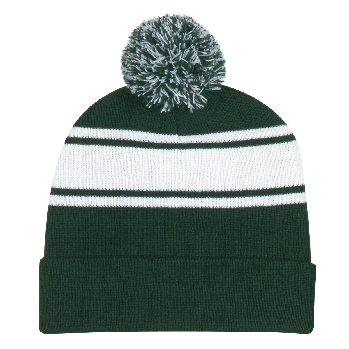Two-Tone Knit Pom Beanie With Cuff 1