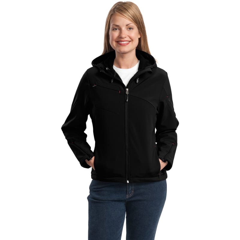 Port Authority Women's Textured Hooded Soft Shell Jacket. 2