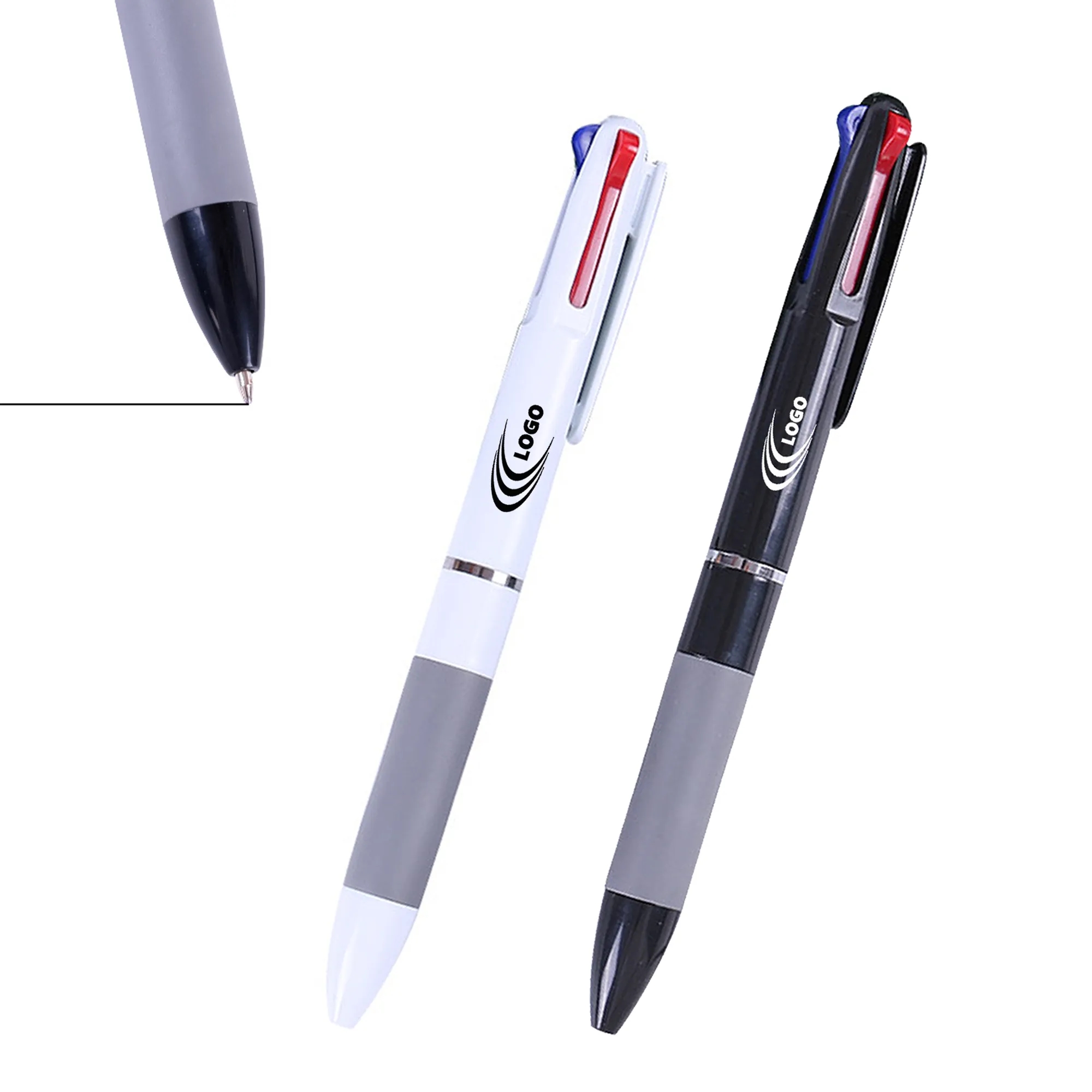 Three-color ballpoint pen with grip section