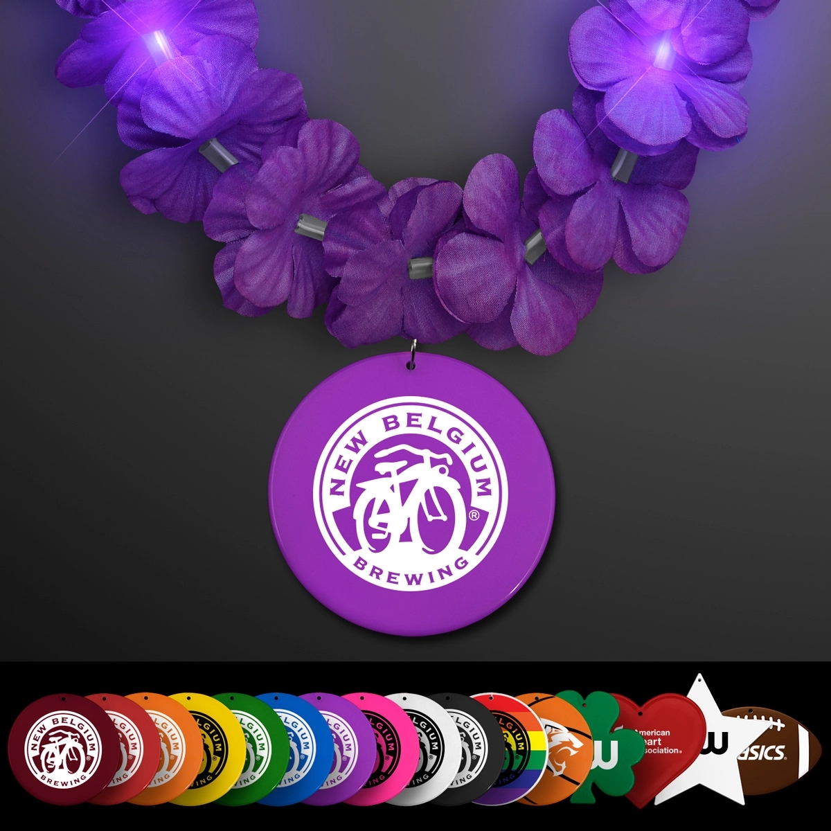 Light Up Purple Lei with Medallion 2