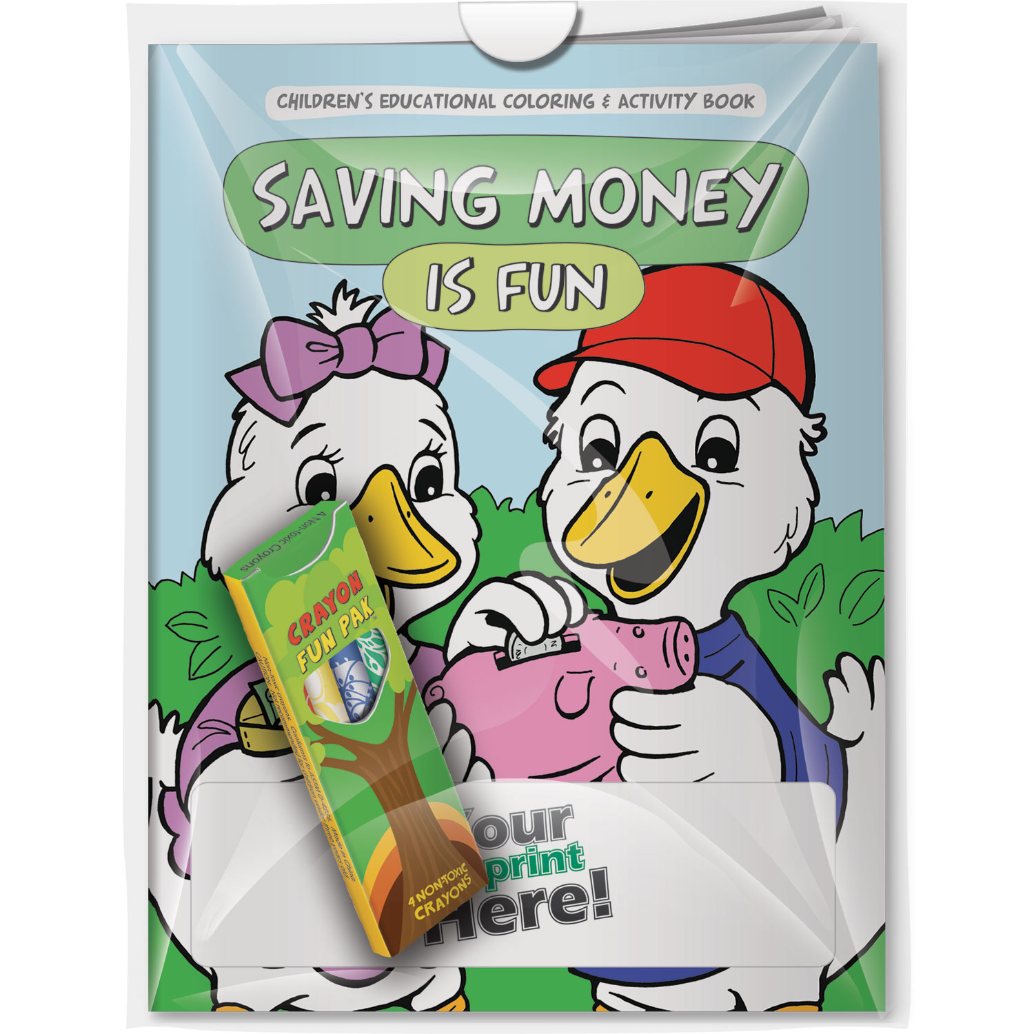 Combo Pack - CB1029 Coloring Book & 4-Pack of Crayons (Imprinted) in a Poly Bag 3