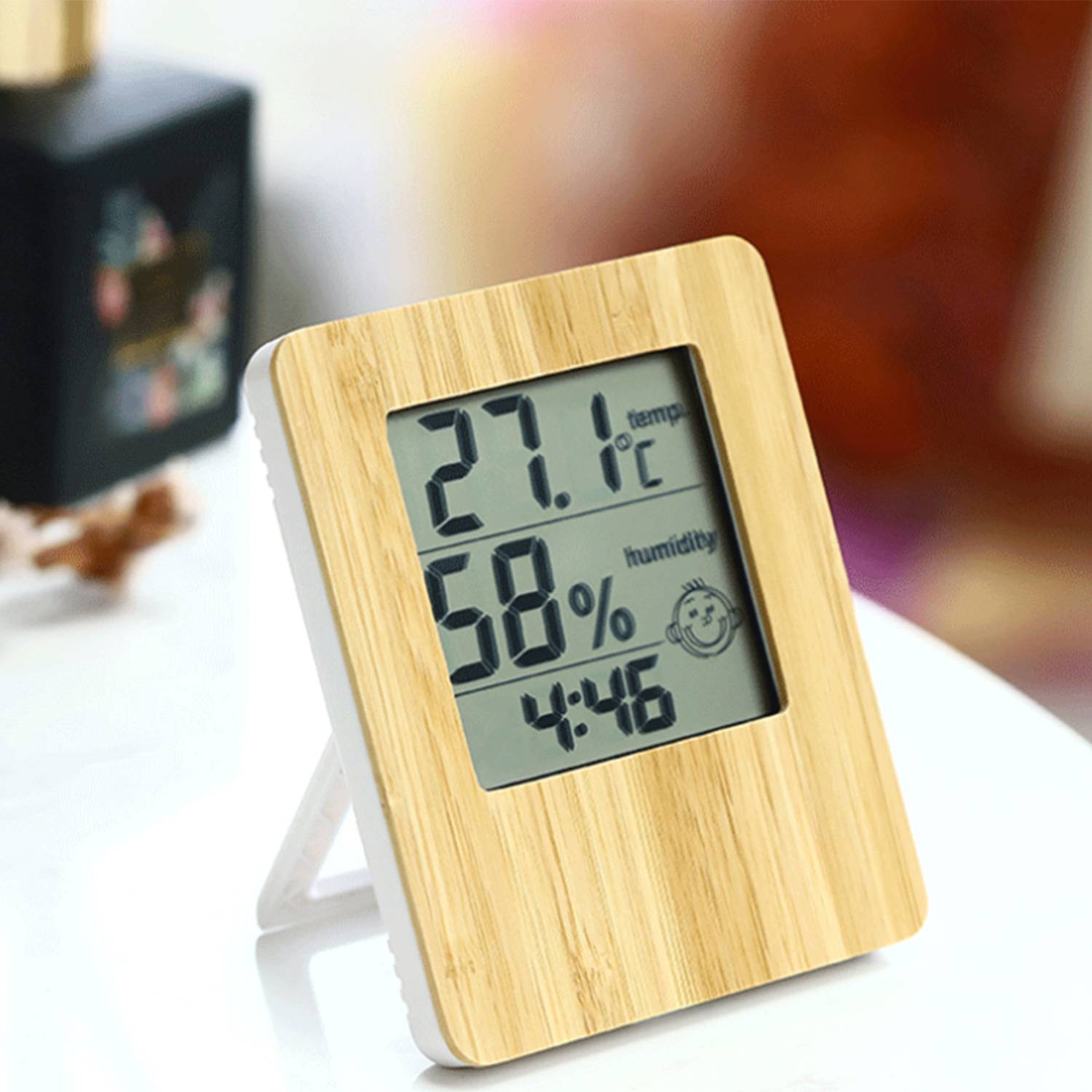 Bamboo Table Digital Clock W/ Weather Station 5