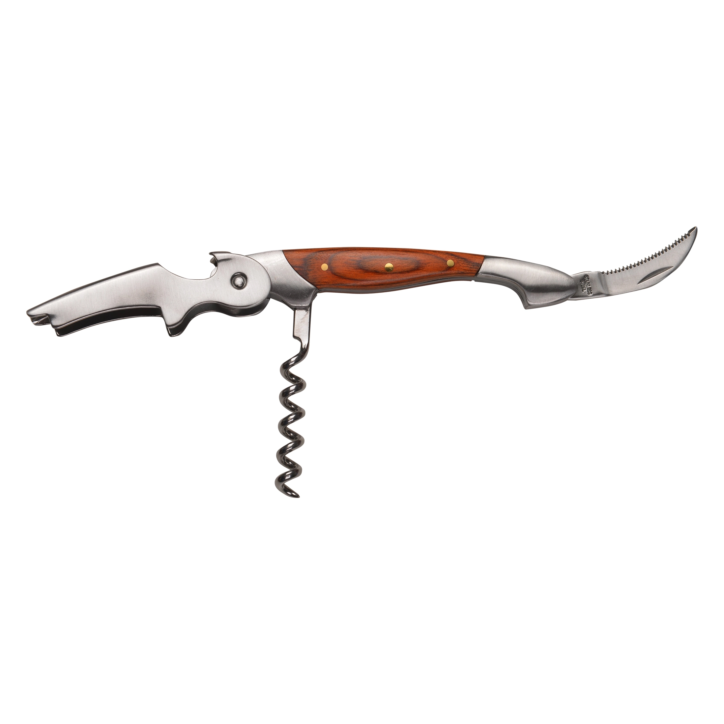 Crafted Wood Metal Wine Opener with Corkscrew & Knife 4