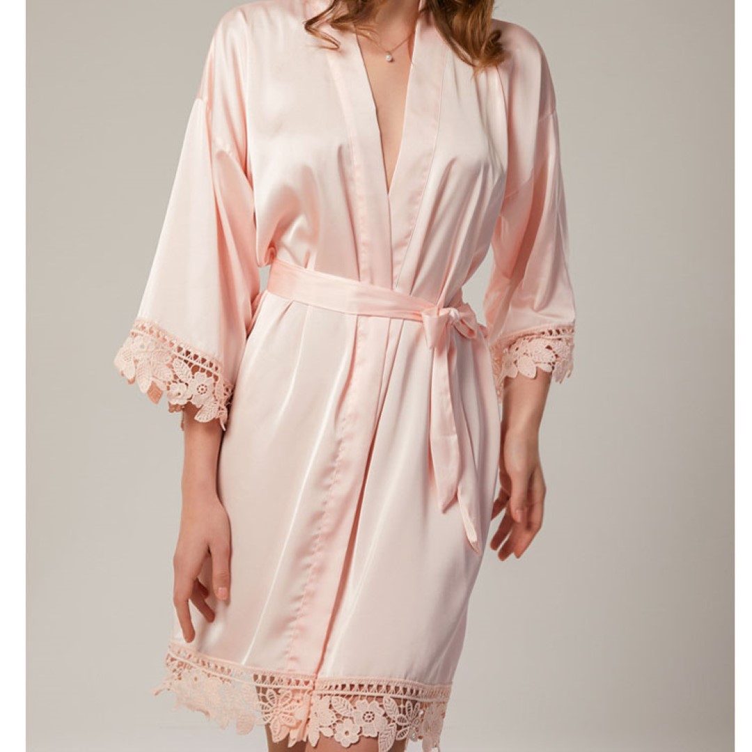 Women's Satin Robe Lace Silk Kimono 1
