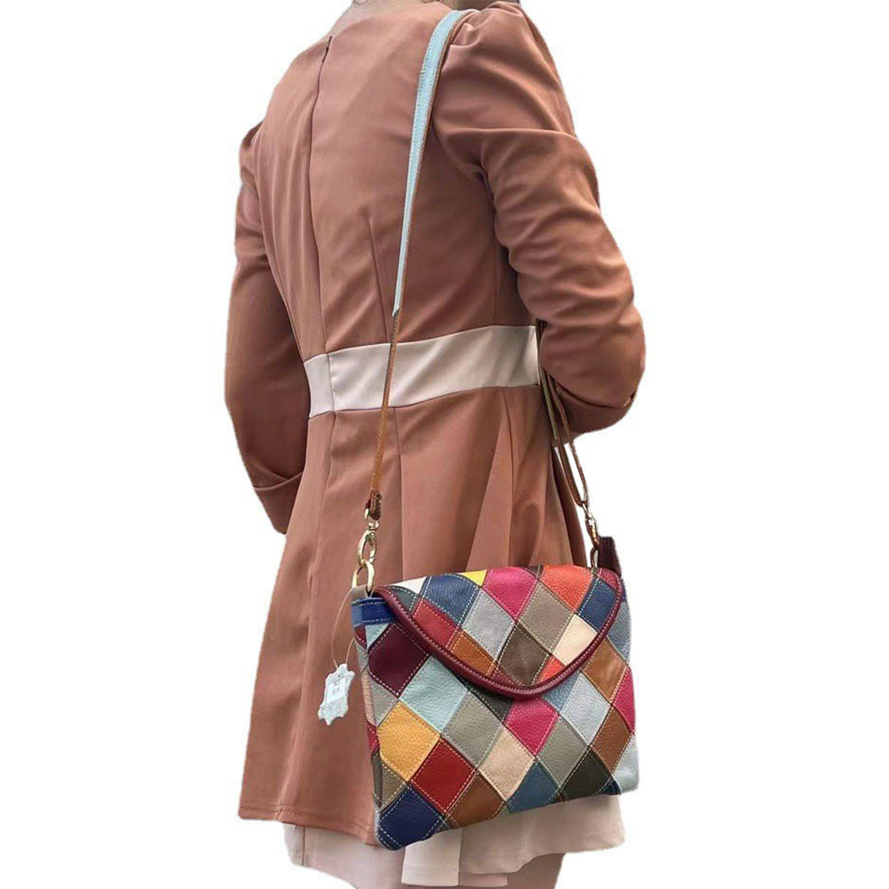 Genuine Leather Lingered panels shoulder cross-body bag 4