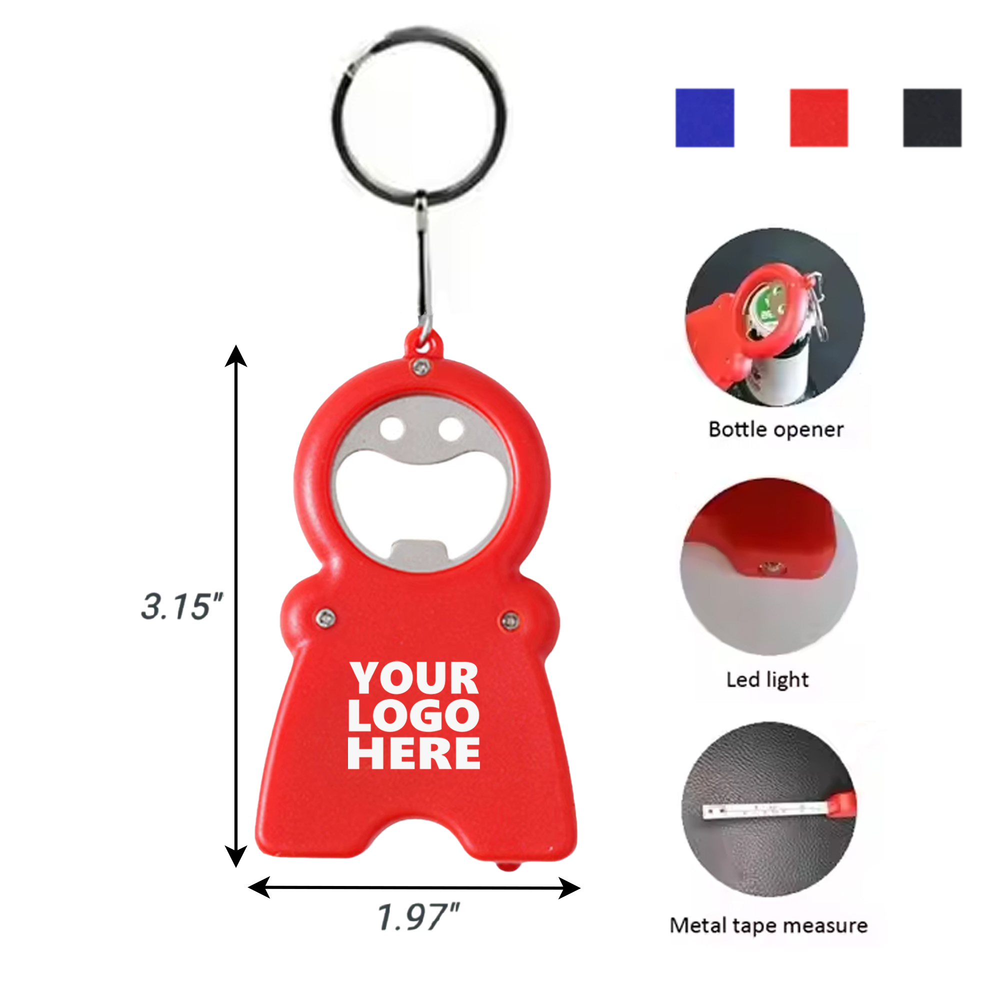4-in-1 Bottle Opener, Flashlight And Tape Measure Keychain 1