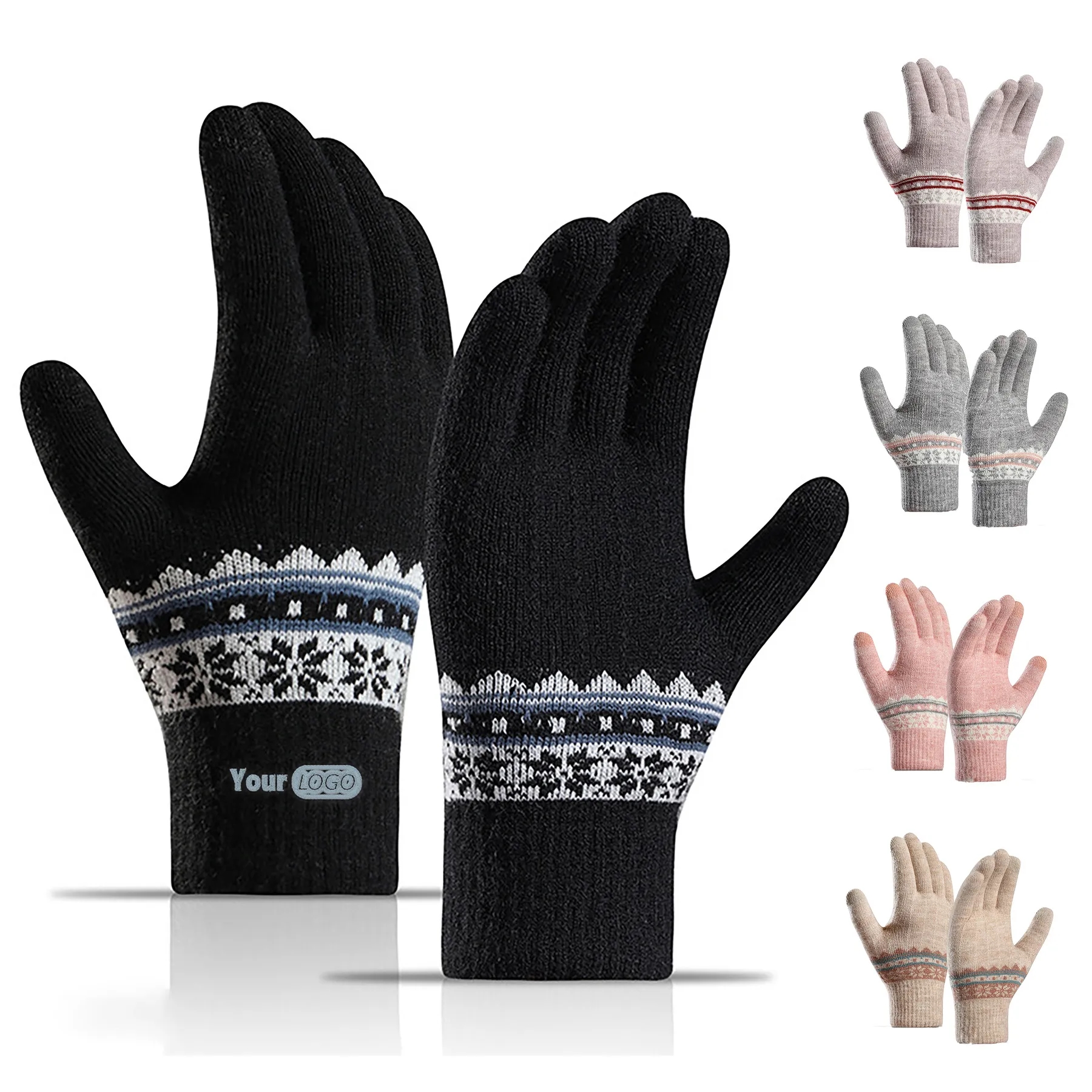 Acrylic Women's Thick Knitted Touch Screen Gloves