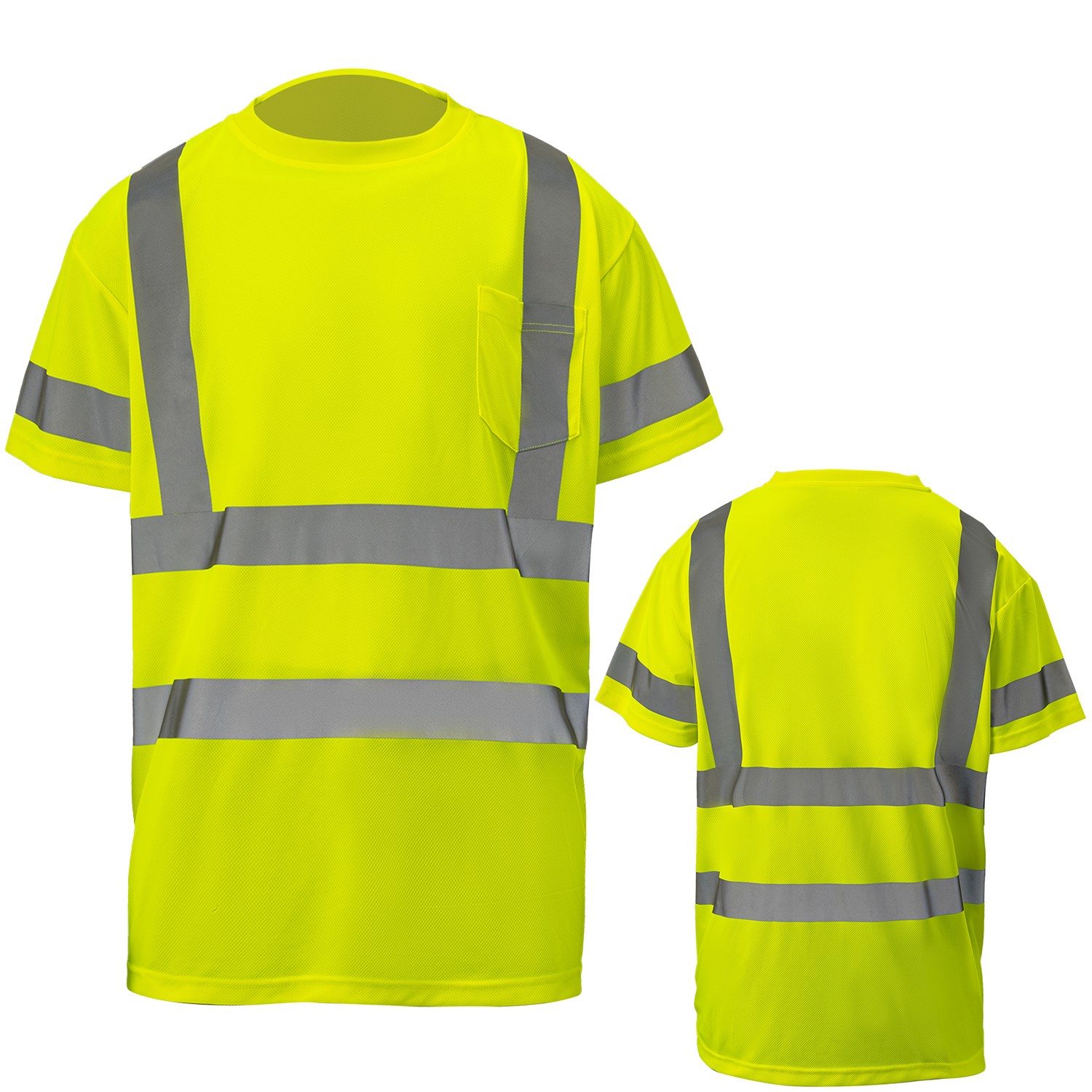3.8 oz. Polyester Class 3 Double Band Reflective Tape Safety T-Shirt with Pocket 9