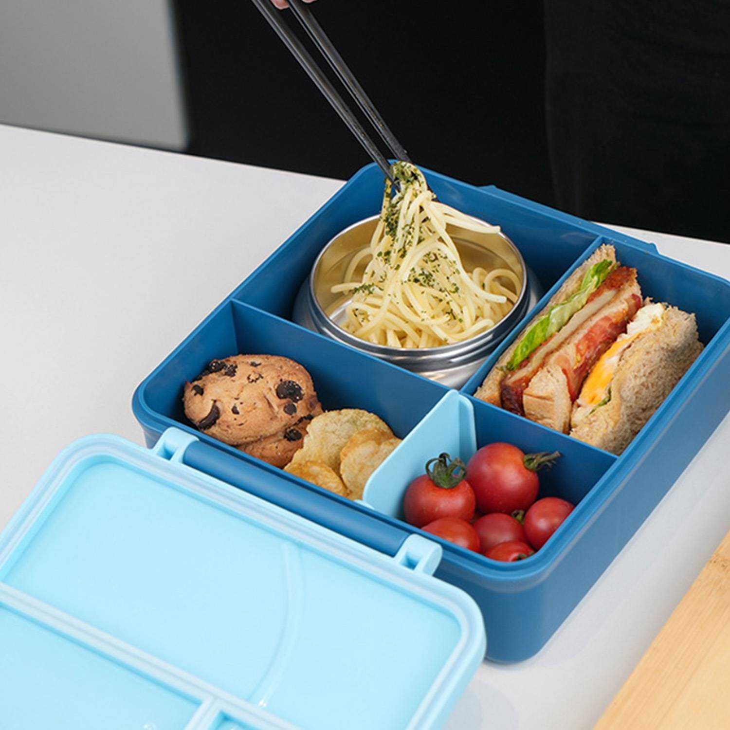 Food Grade PP Bento Lunch Box w/ Stainless Steel Bowl 2