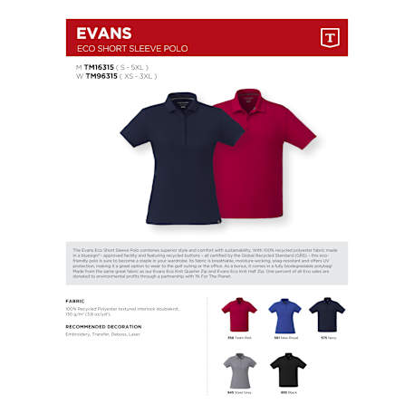 EVANS Eco Short Sleeve Polo - Men's 203