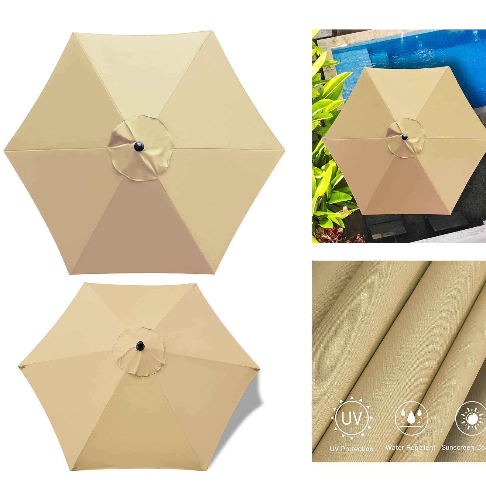9ft Replacement Canopy Market  Patio Umbrella with 6 Ribs