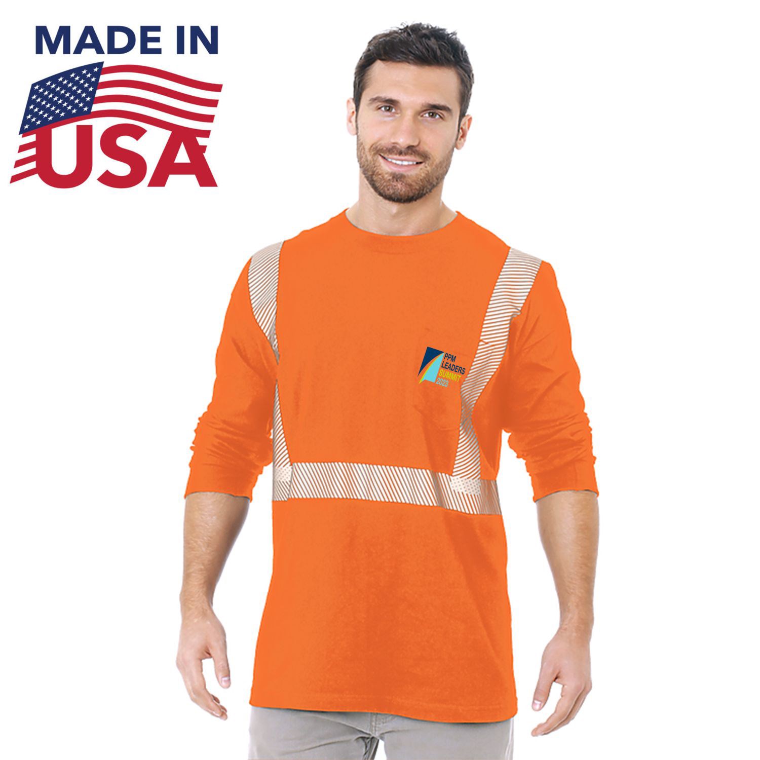 Class 2 USA-Made Segmented 100% Cotton Safety Long Sleeve T-Shirt with Pocket 1