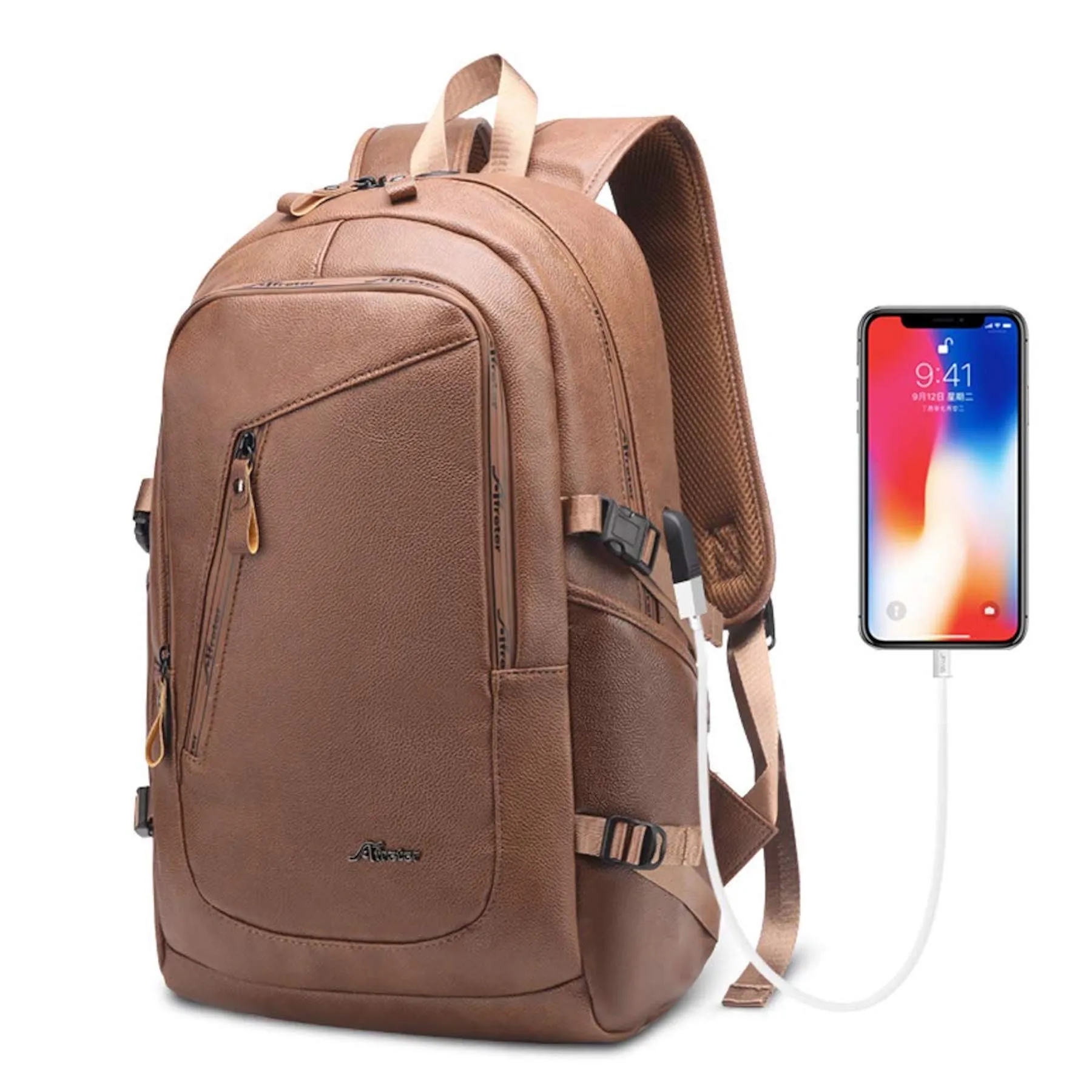 PU Vintage Travel Daypacks USB Charging Port 15.6" Laptop 2