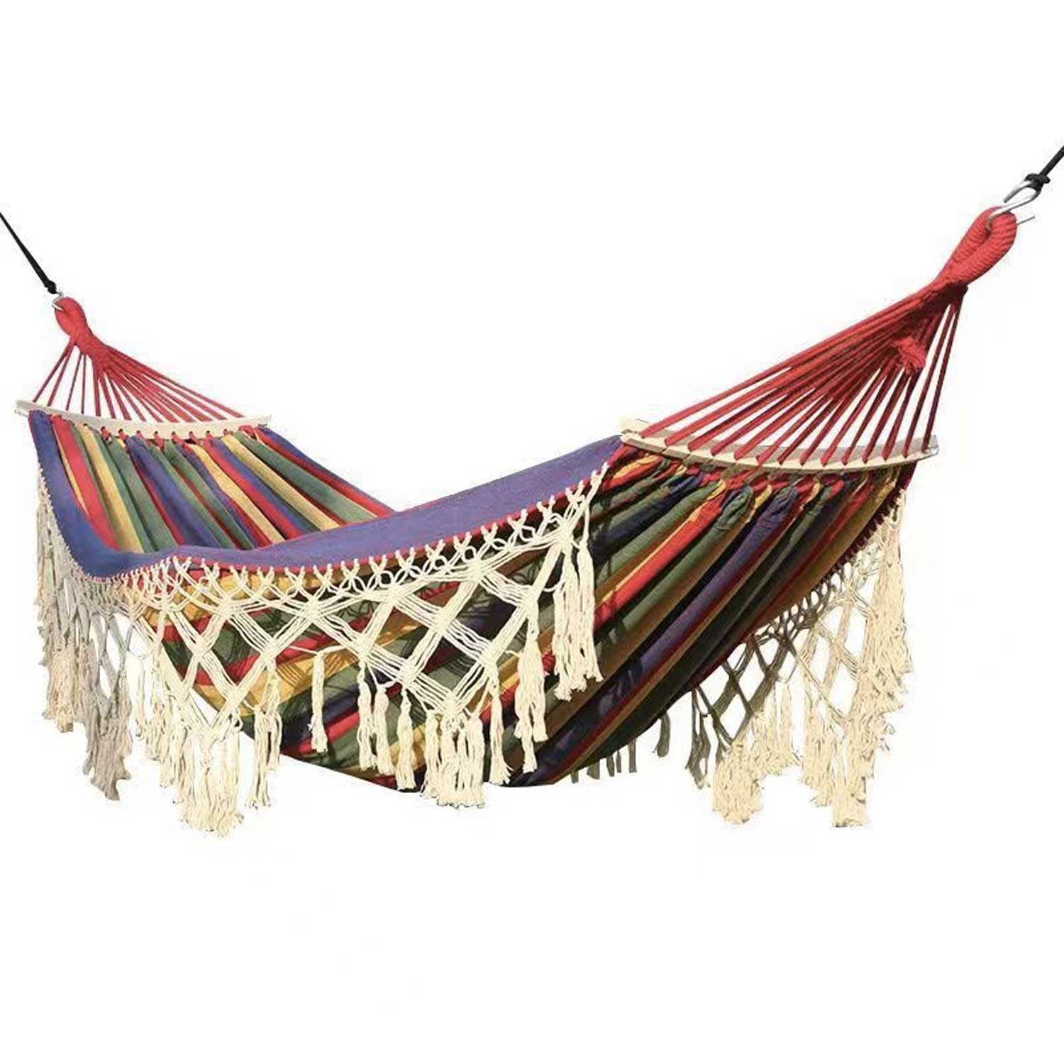 Outdoor Fringe Hammock - Anti-Roll Heavy Canvas Swing 7