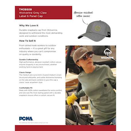 Wolverine Grey Claw Label 6 Panel Cap 93