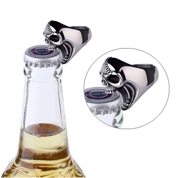 Stainless Steel Biker Skull Ring Bottle Opener
