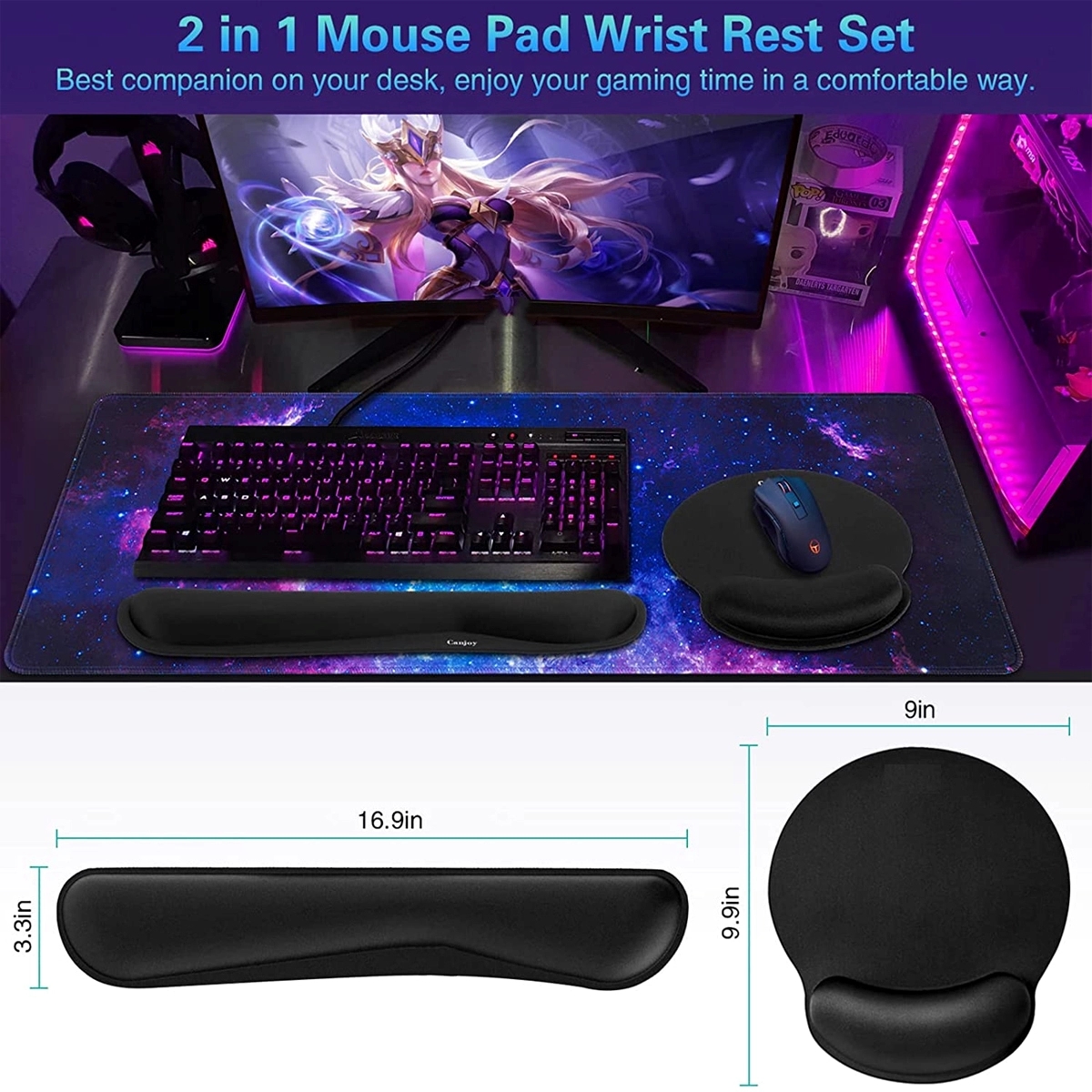 Memory Foam Keyboard And Mouse Wrist Rest Pads Set 4