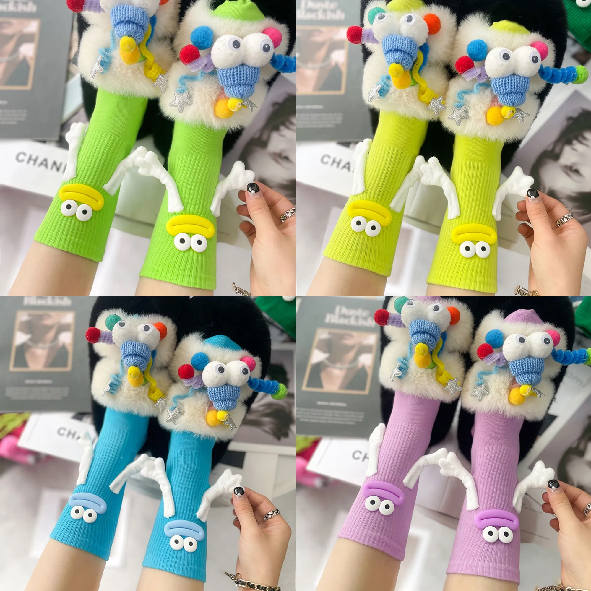 Trendy Cute Candy Ugly Big Mouth Magnetic Mid Calf Socks 3