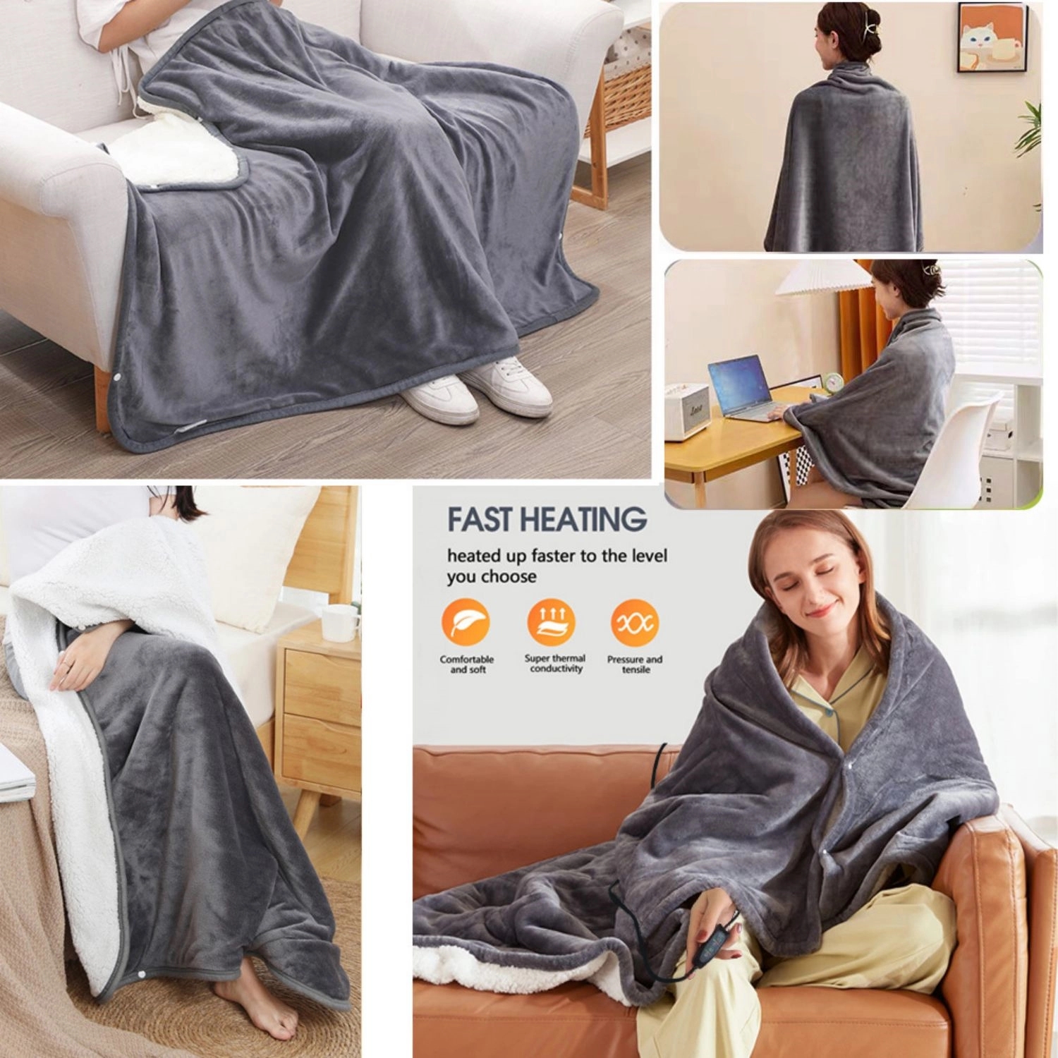 3 Heat Electric Blanket Throw Poncho Wrap 7