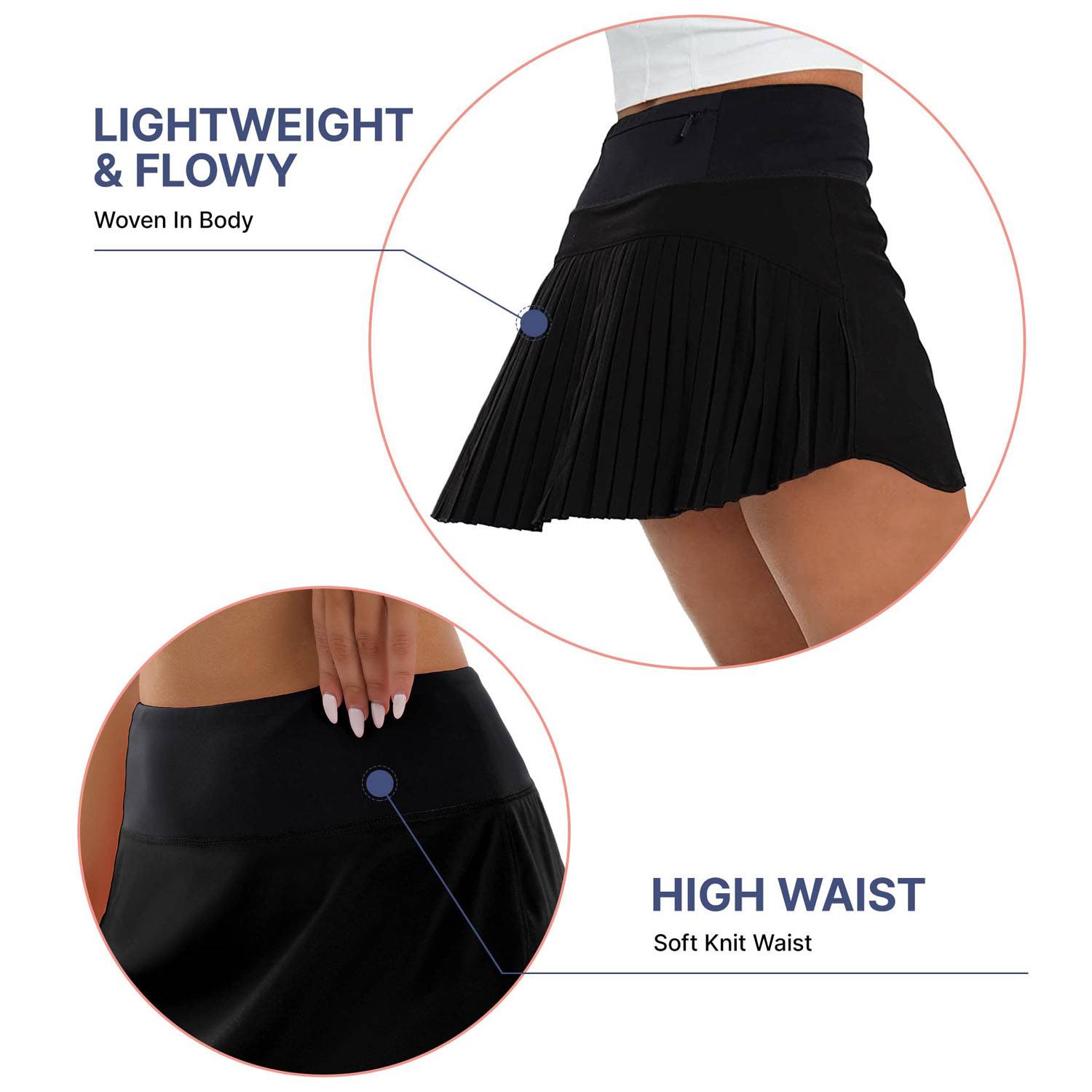 Women Polyester High-Waisted Pleated Athletic Skort 6