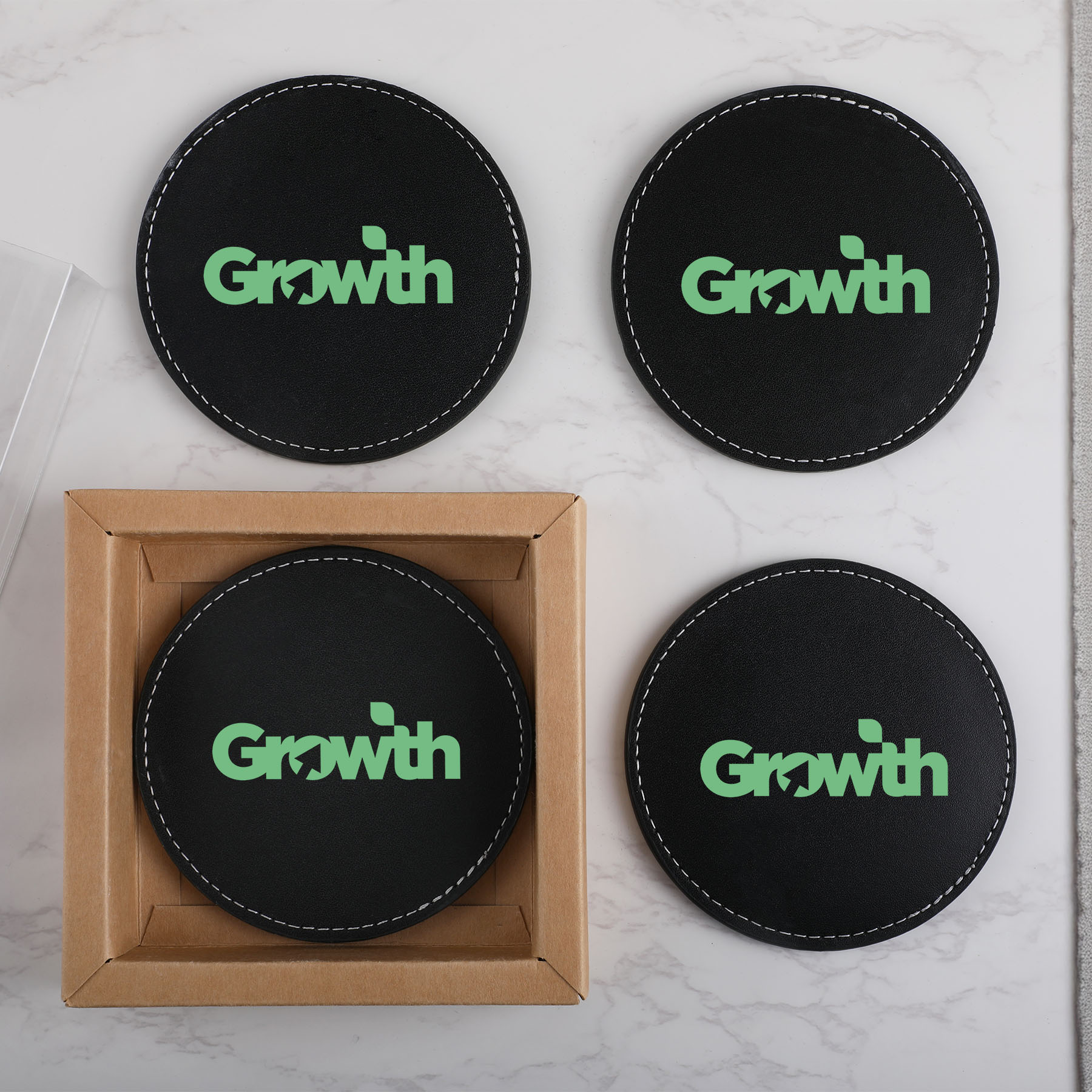 Benson Bonded Leather 4 Pc. Coaster Set In Box