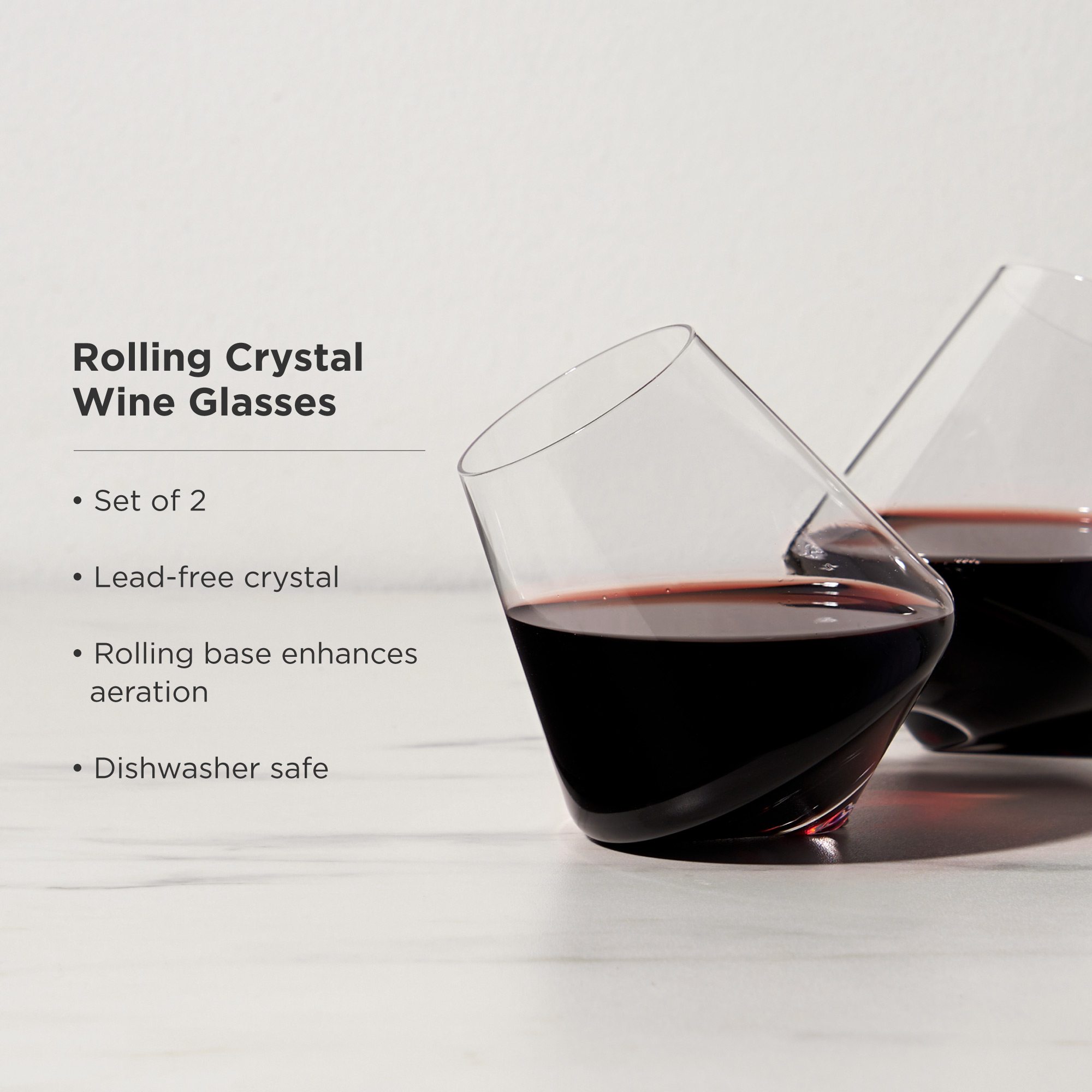Viski® Rolling Crystal Wine Glass, set of 2 13
