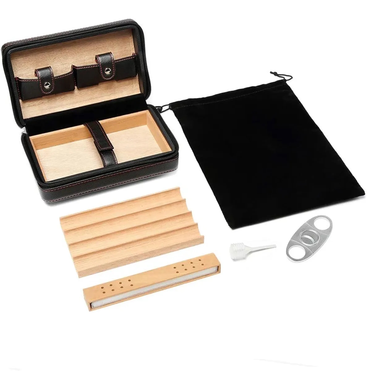 4 Finger Portable Travel Leather Cigar Case 3