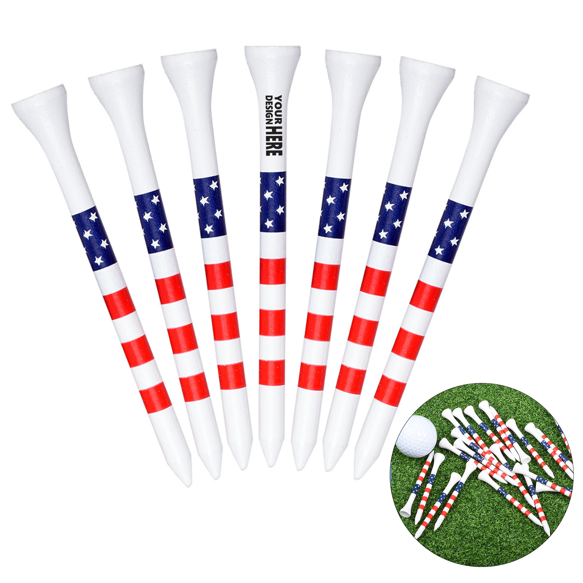 Striped Bamboo Golf Tee With Flag Print 2