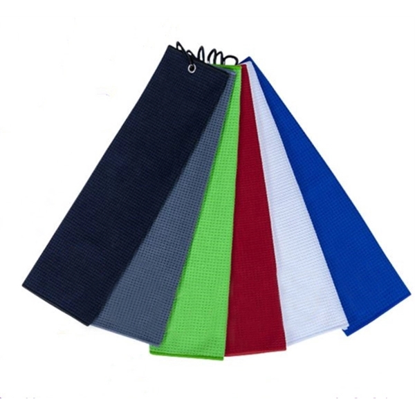 Microfiber Trifold Waffle Golf Towel W/ Hook 2