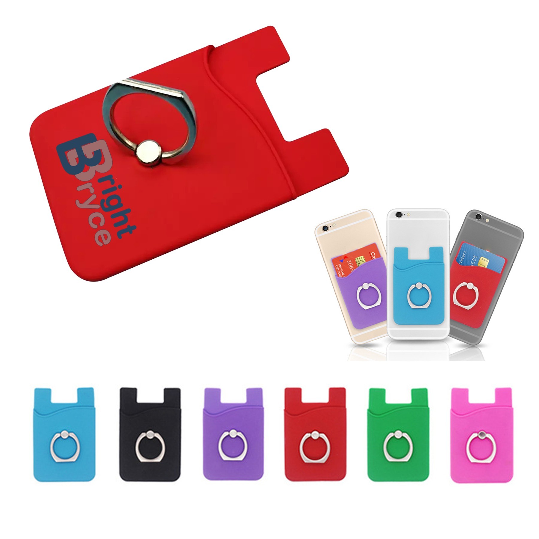 Silicone Phone Wallet Card Holder With Ring Stand