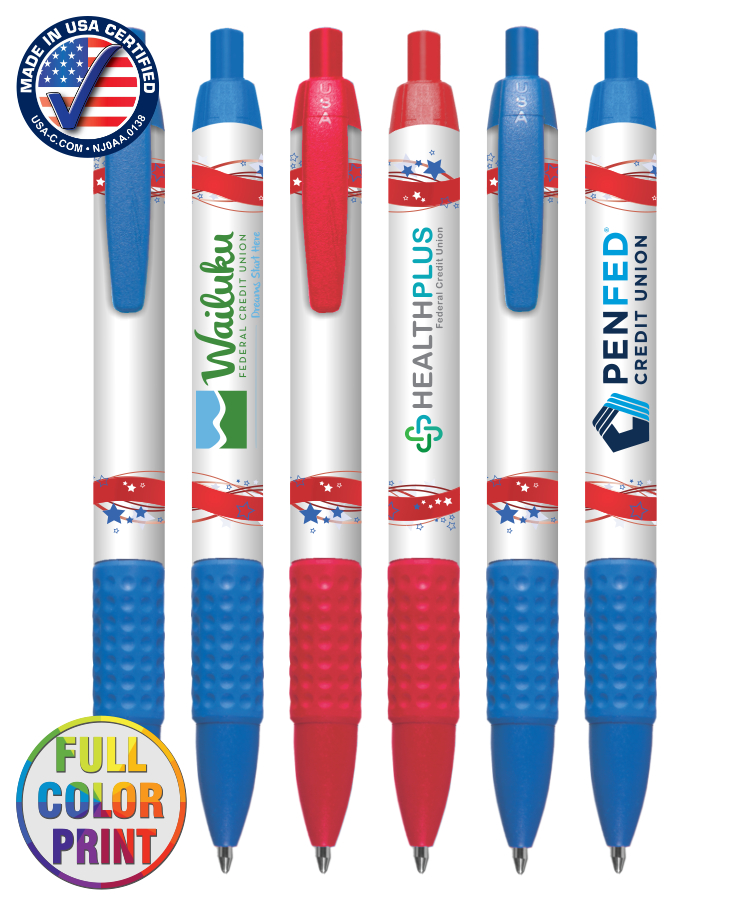 Union Printed, Certified USA Made "Patriotic " Click Grip Pen 1