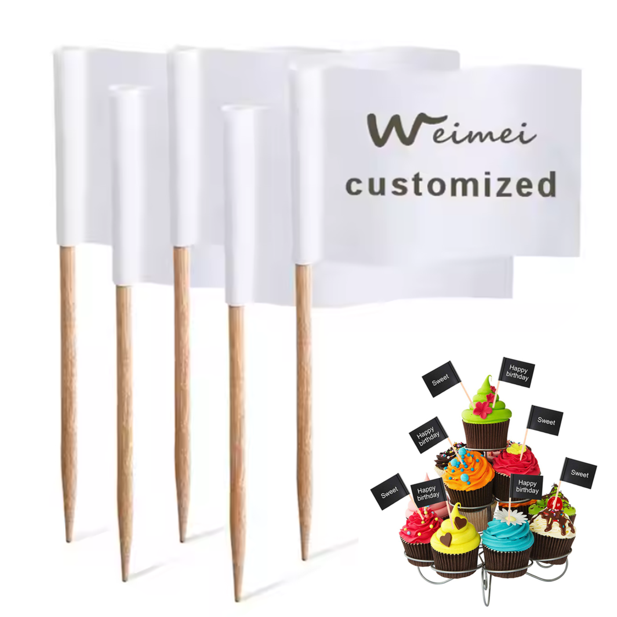 Customizable Toothpick Flag Full Color Printing Shaped Designs Available 2