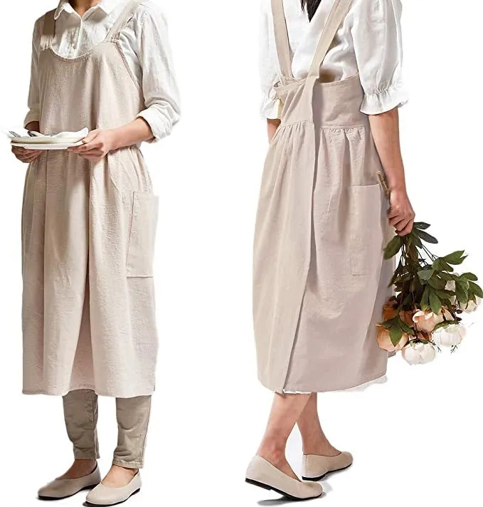 Wholesale Cotton Chef Aprons for Women Cross Back Design with Pockets Bulk Order 4