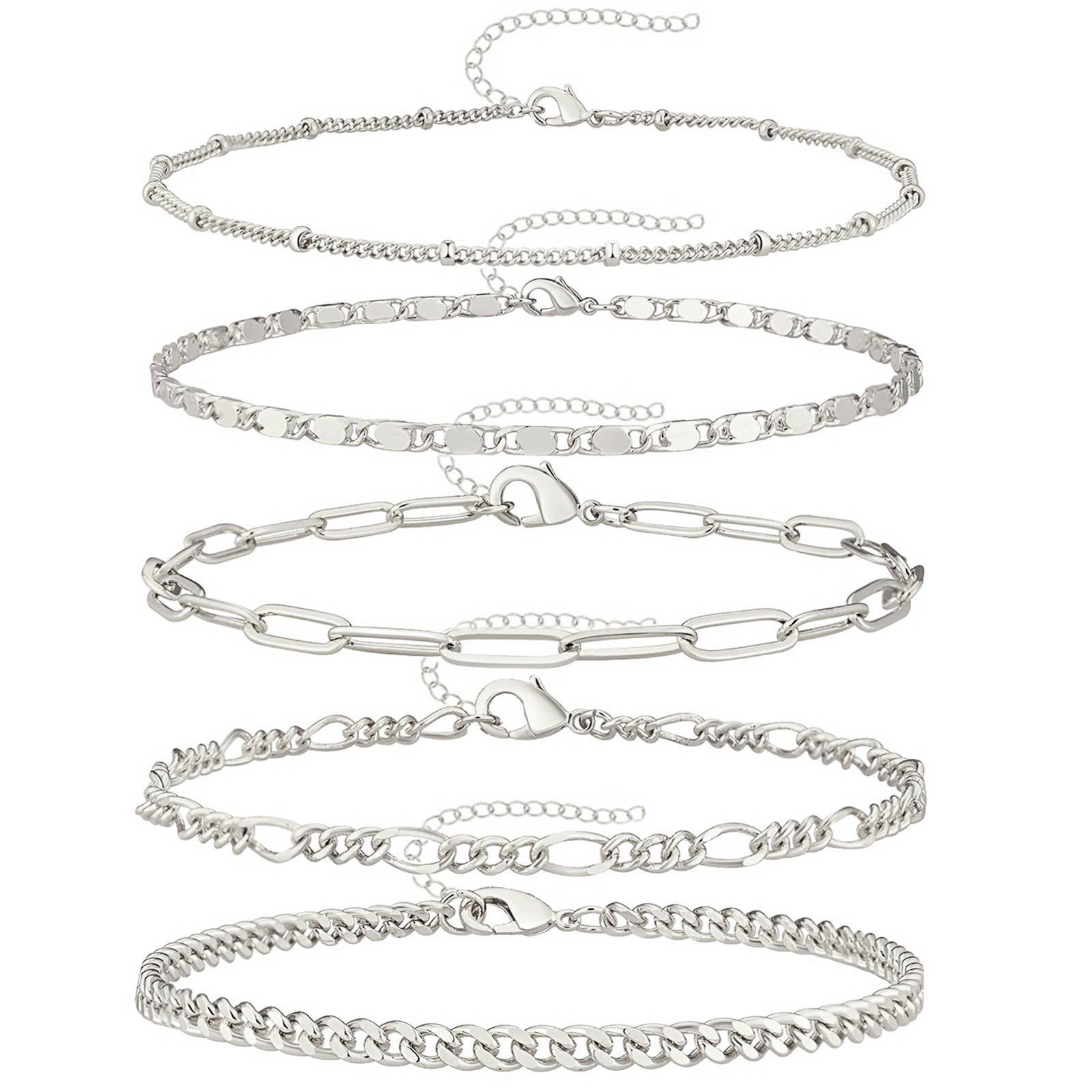 14K Real Gold Plated Link Chain Bracelets Set for Women 4