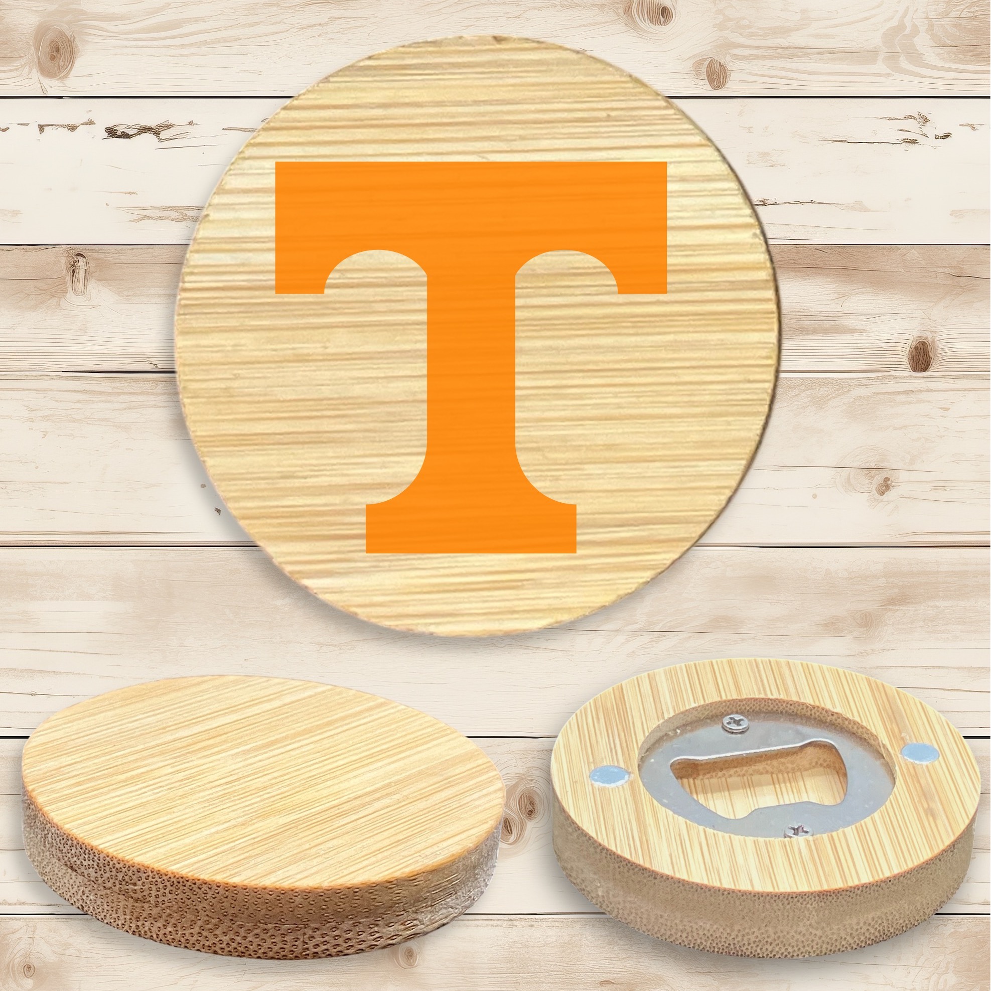 2.5" Round BAMBOO Bottle Opener Magnet 10