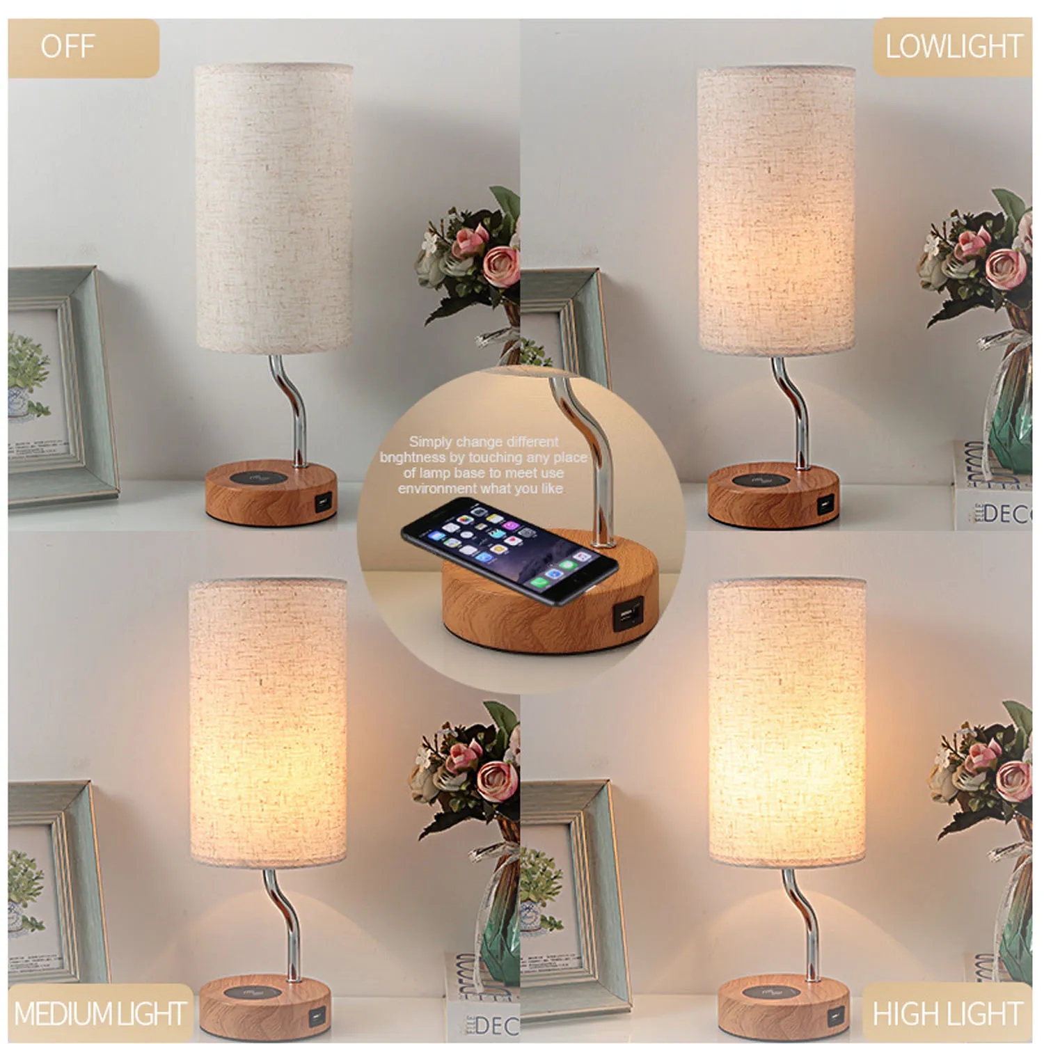Three-Stage Touch Table Lamp With Circular Cloth Cover 2